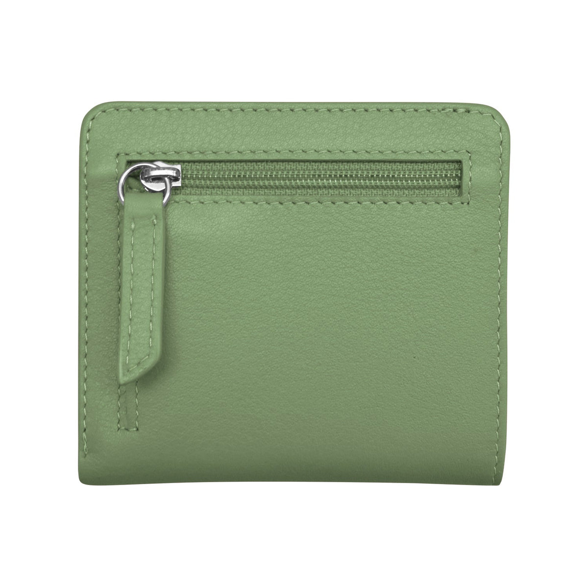 Green wallet with a zipper on a white background