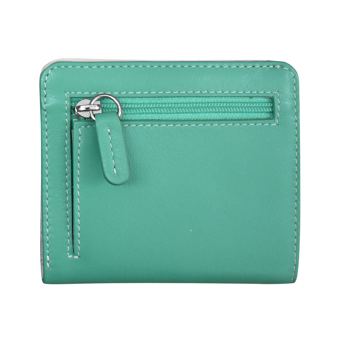 Green wallet with a zipper on a white background