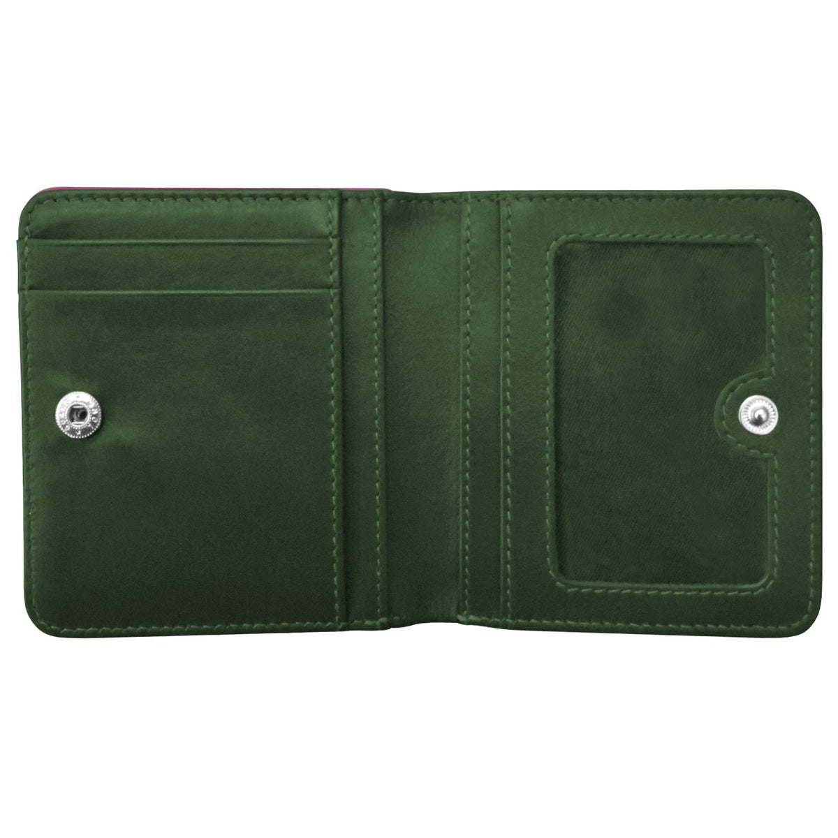 Green wallet open on a white background