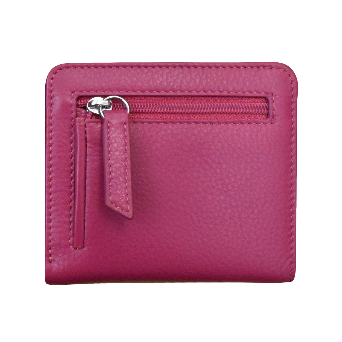 Pink wallet with a zipper on a white background