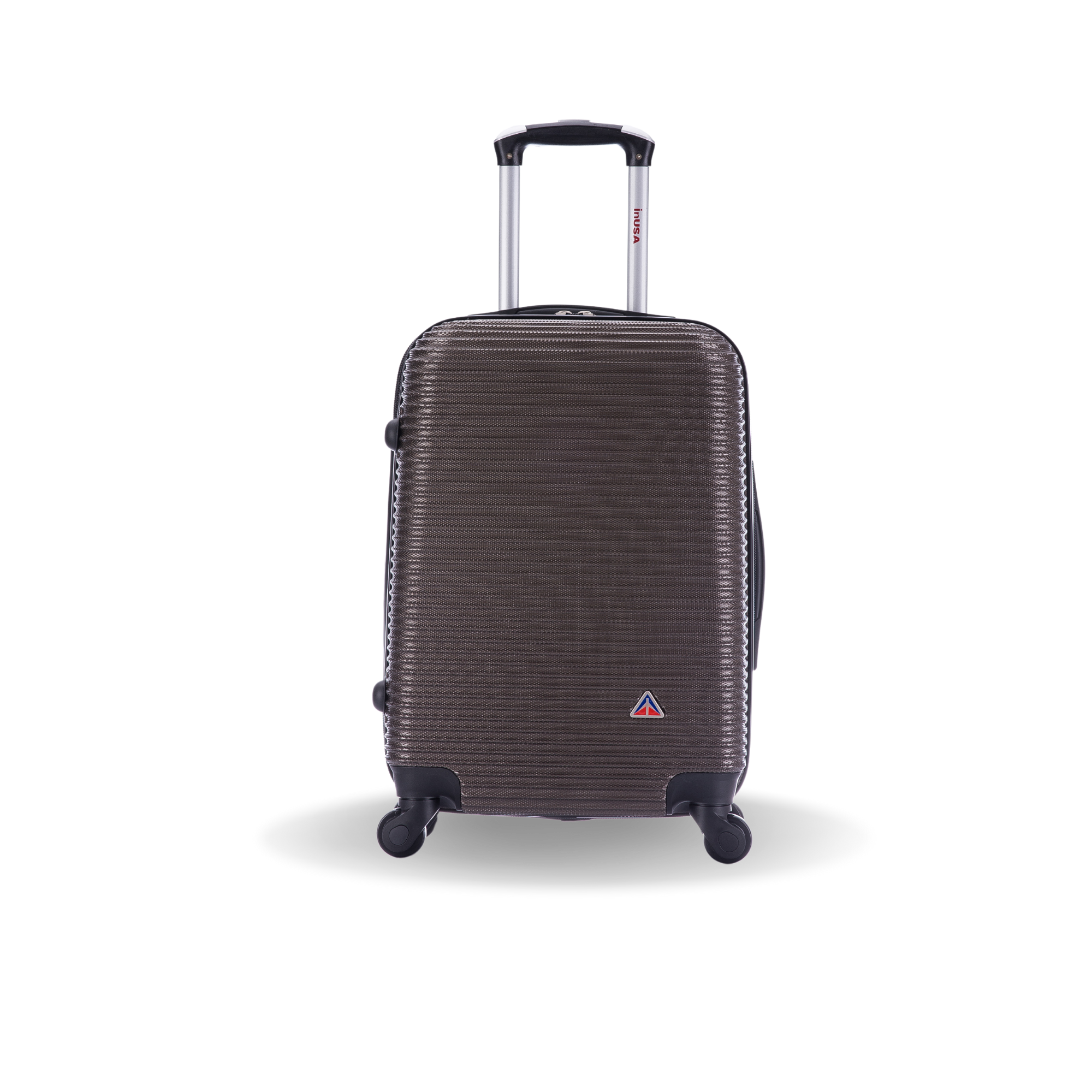 Brown suitcase with wheels and handle on a white background