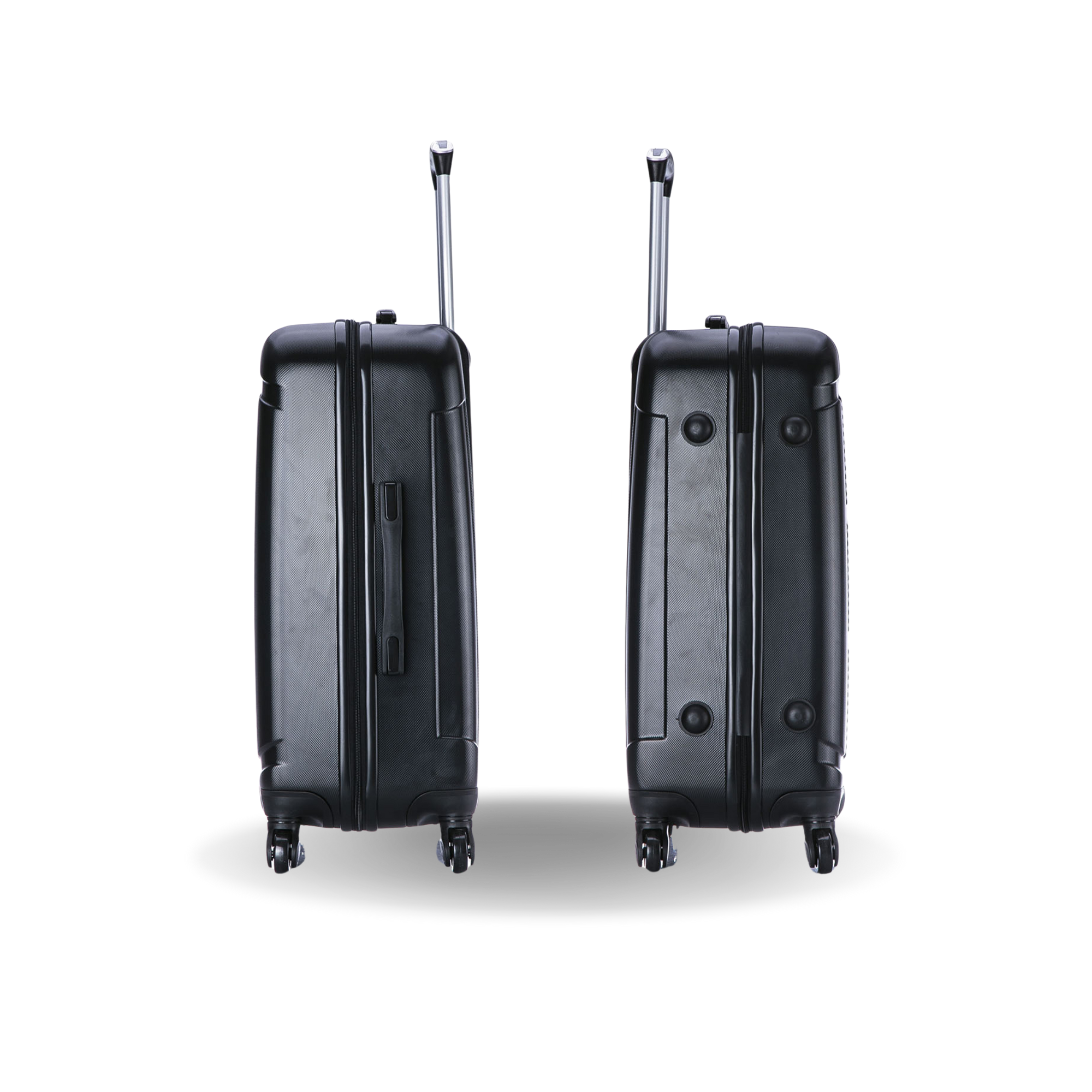 Two black suitcases on a white background