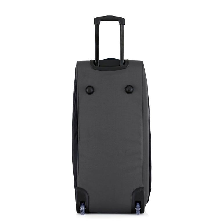 Black rolling suitcase on a white background