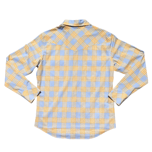 Yellow and blue plaid shirt on a white background