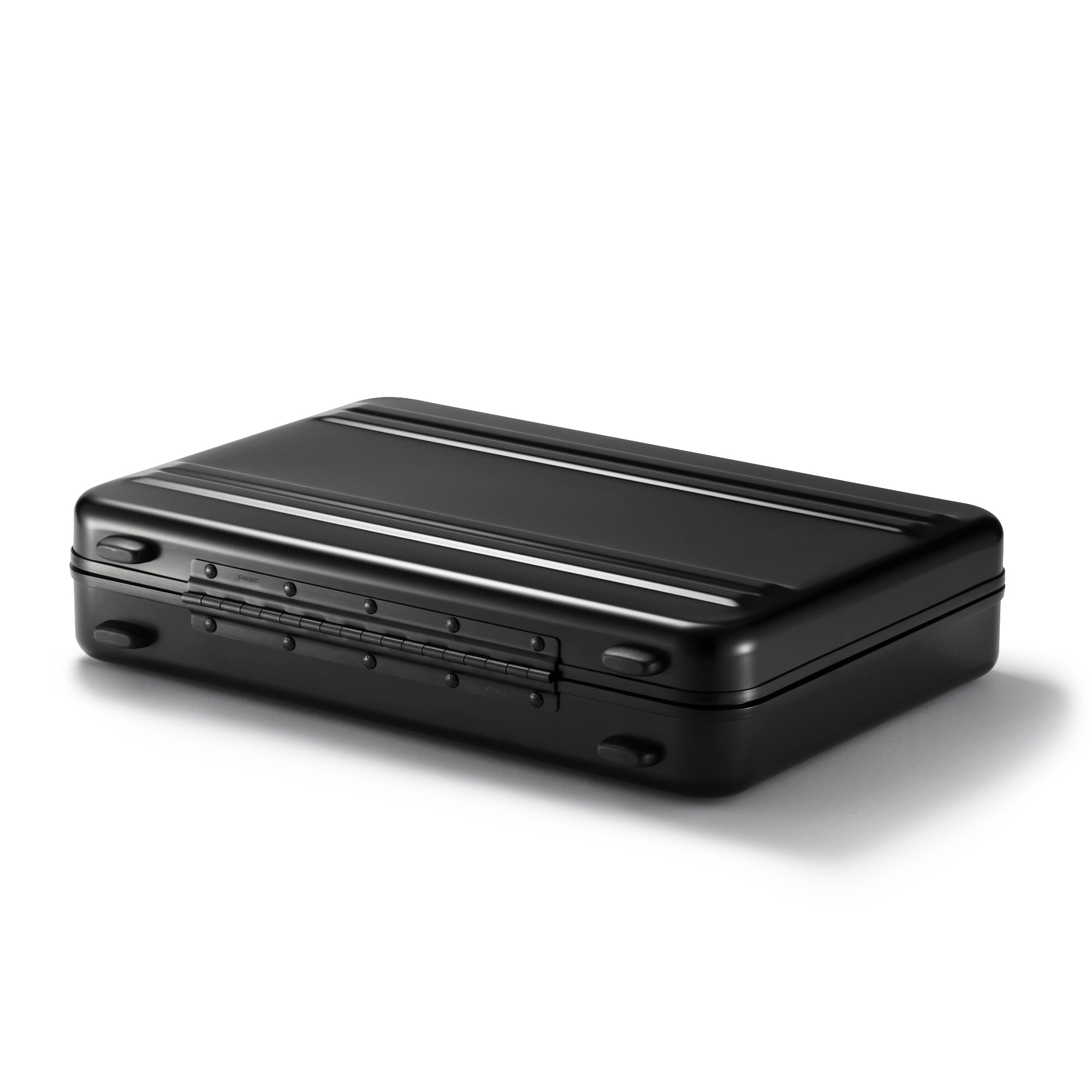 Black rectangular electronic device on a white background