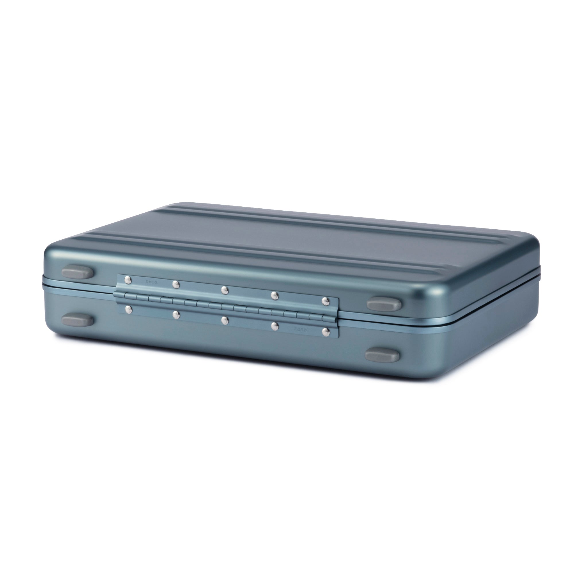 Blue metal briefcase on a white background