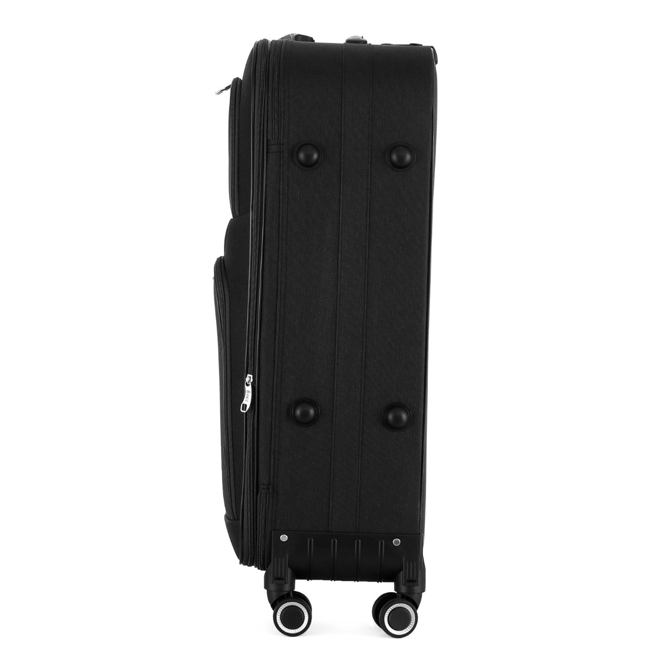 Black suitcase with wheels on a white background