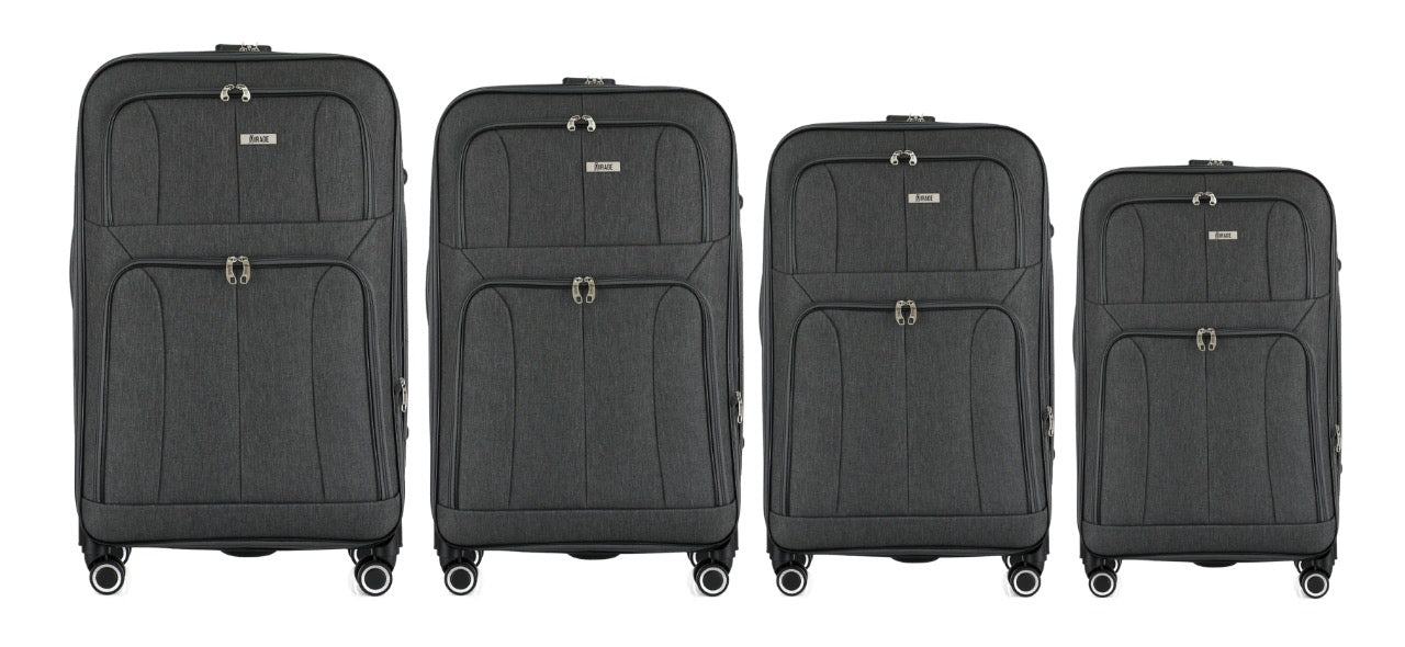 Four black suitcases of different sizes on a white background