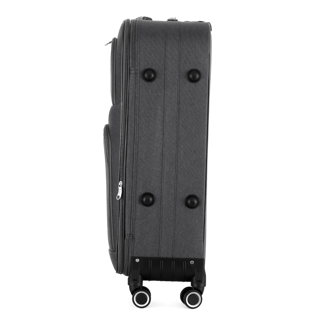 Black suitcase with wheels on a white background