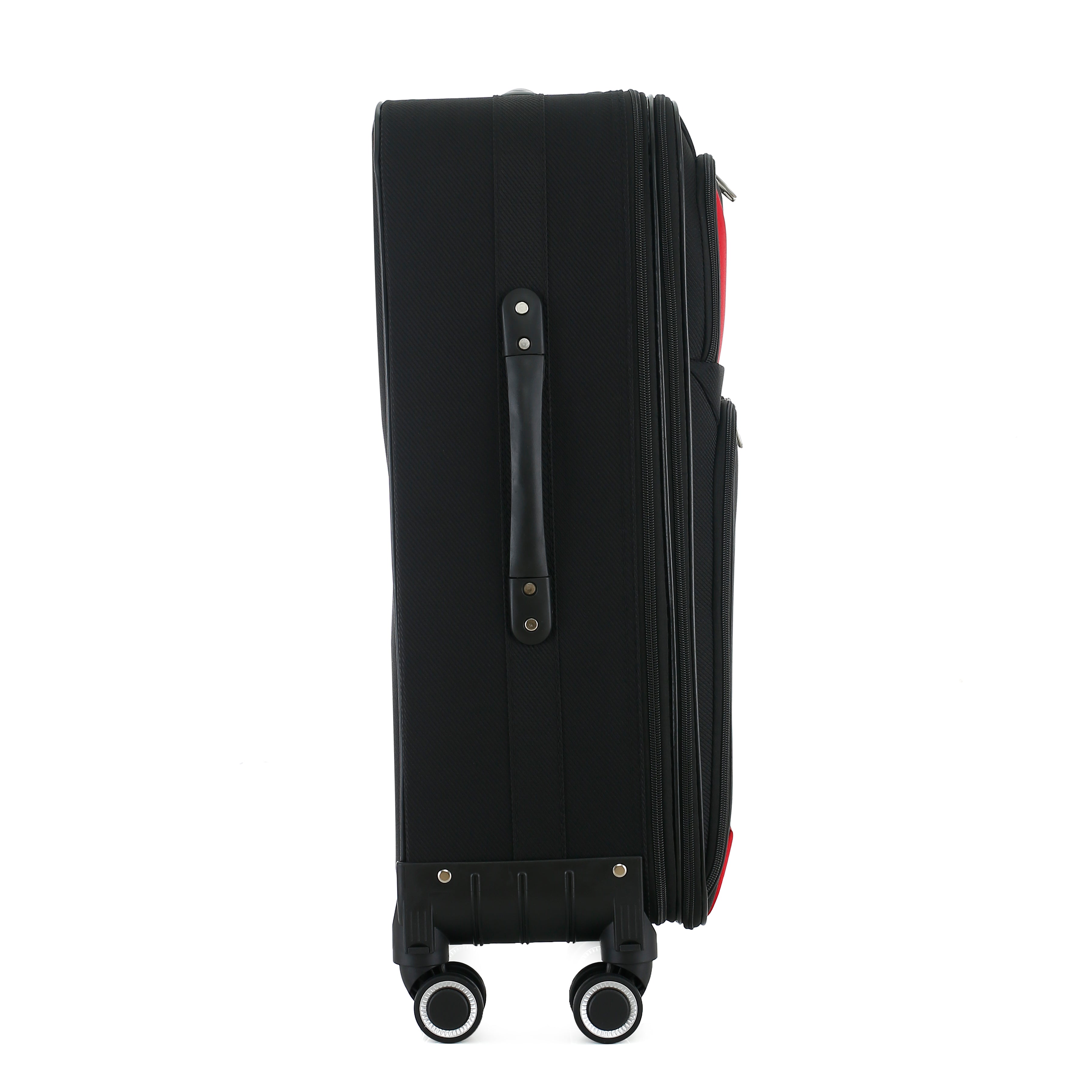 Black suitcase with wheels on a white background