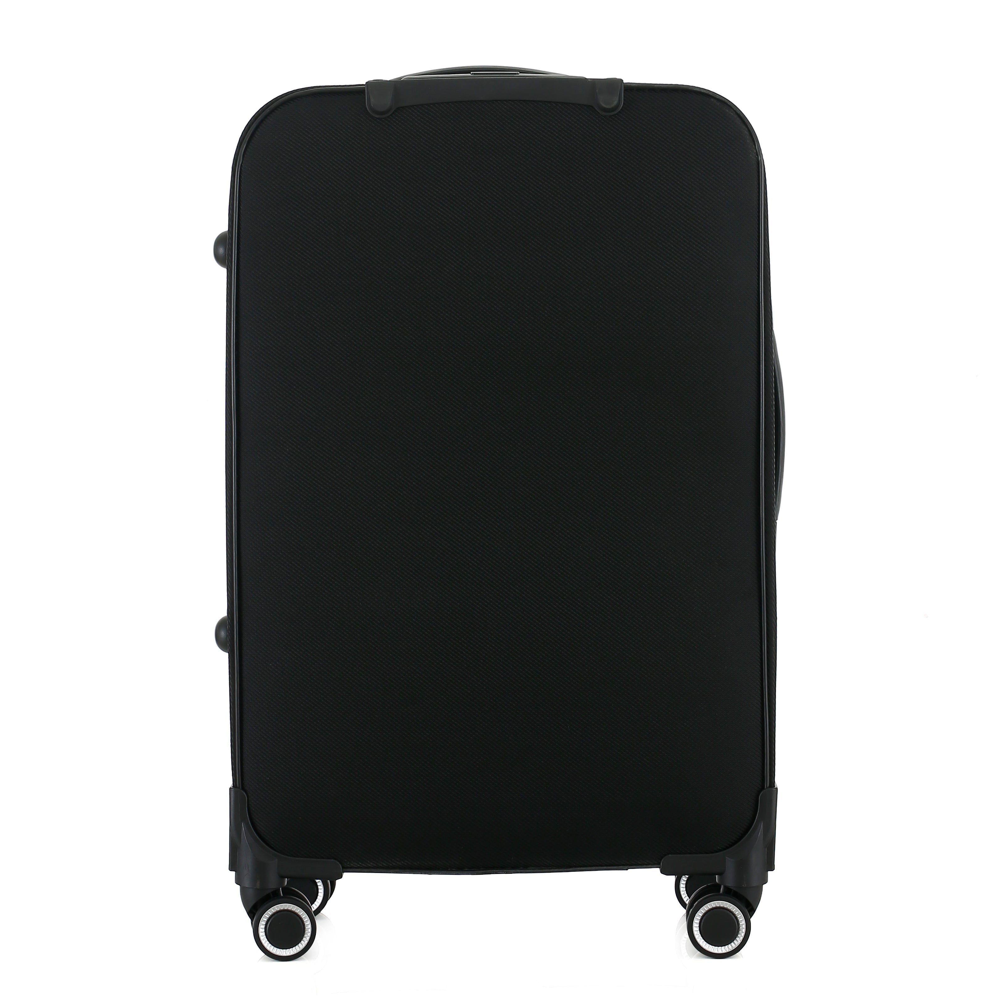 Black suitcase with wheels on a white background