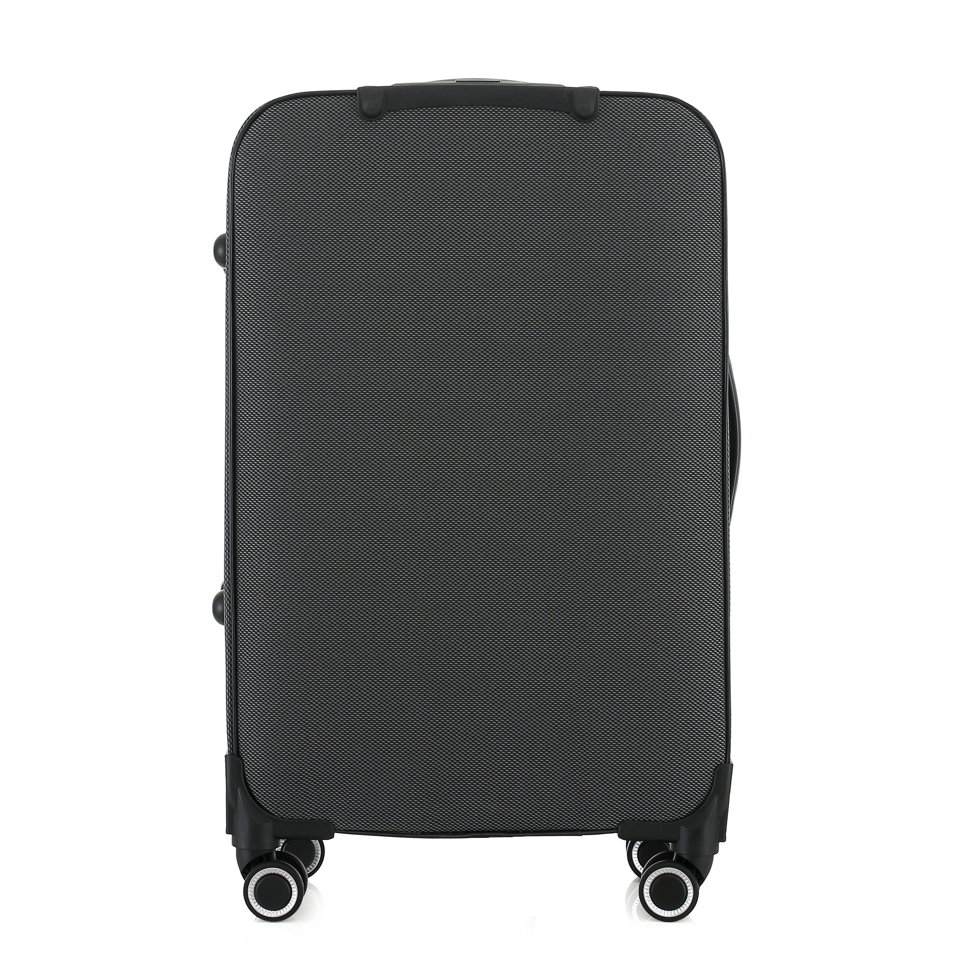 Black suitcase with wheels on a white background