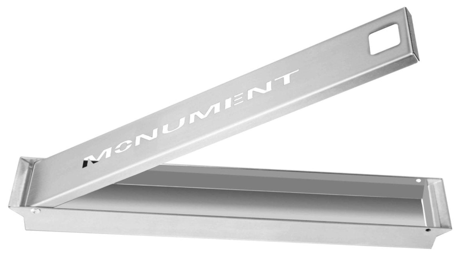 Metallic tool or device with 'Monument' branding on a white background