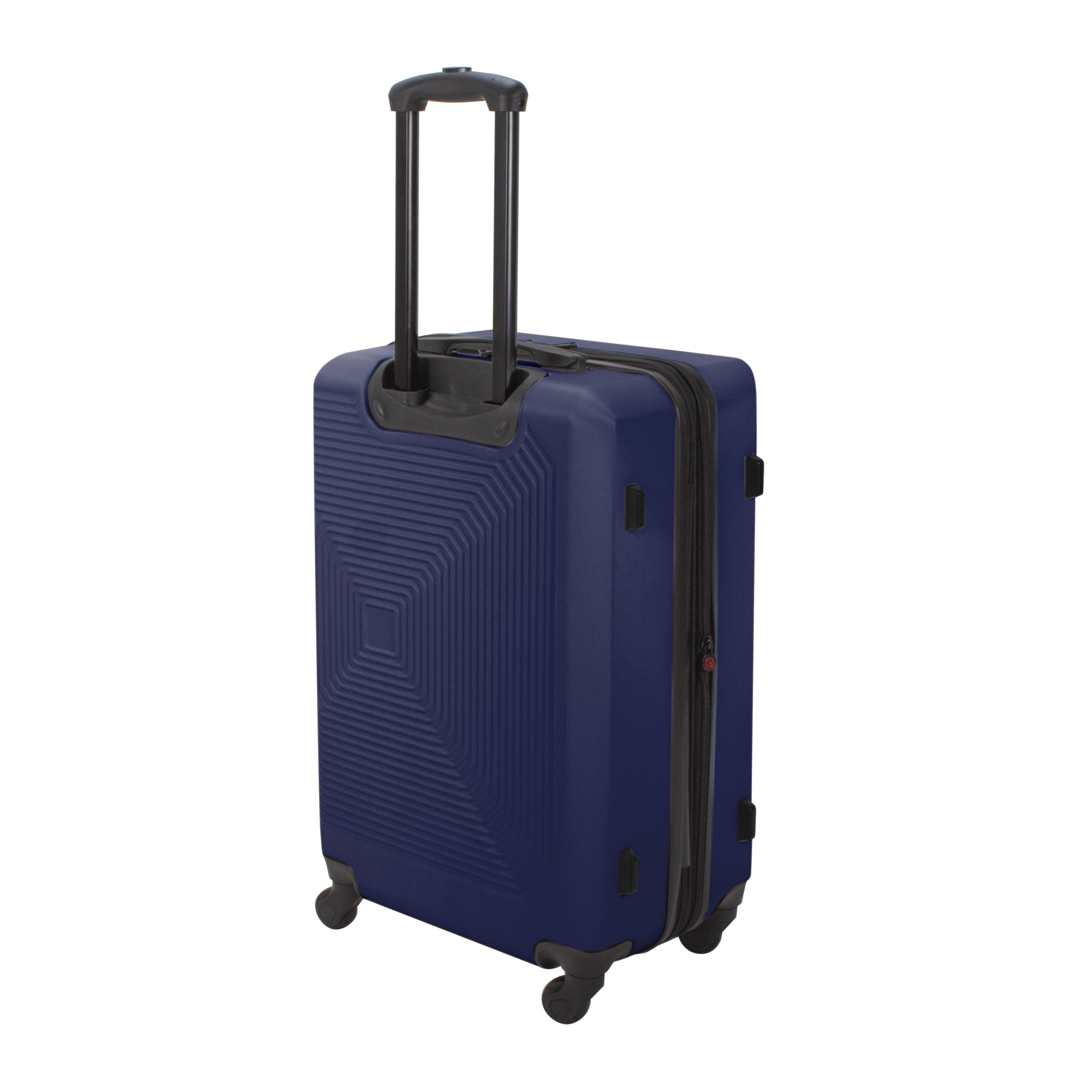 Blue suitcase with a black handle on a white background