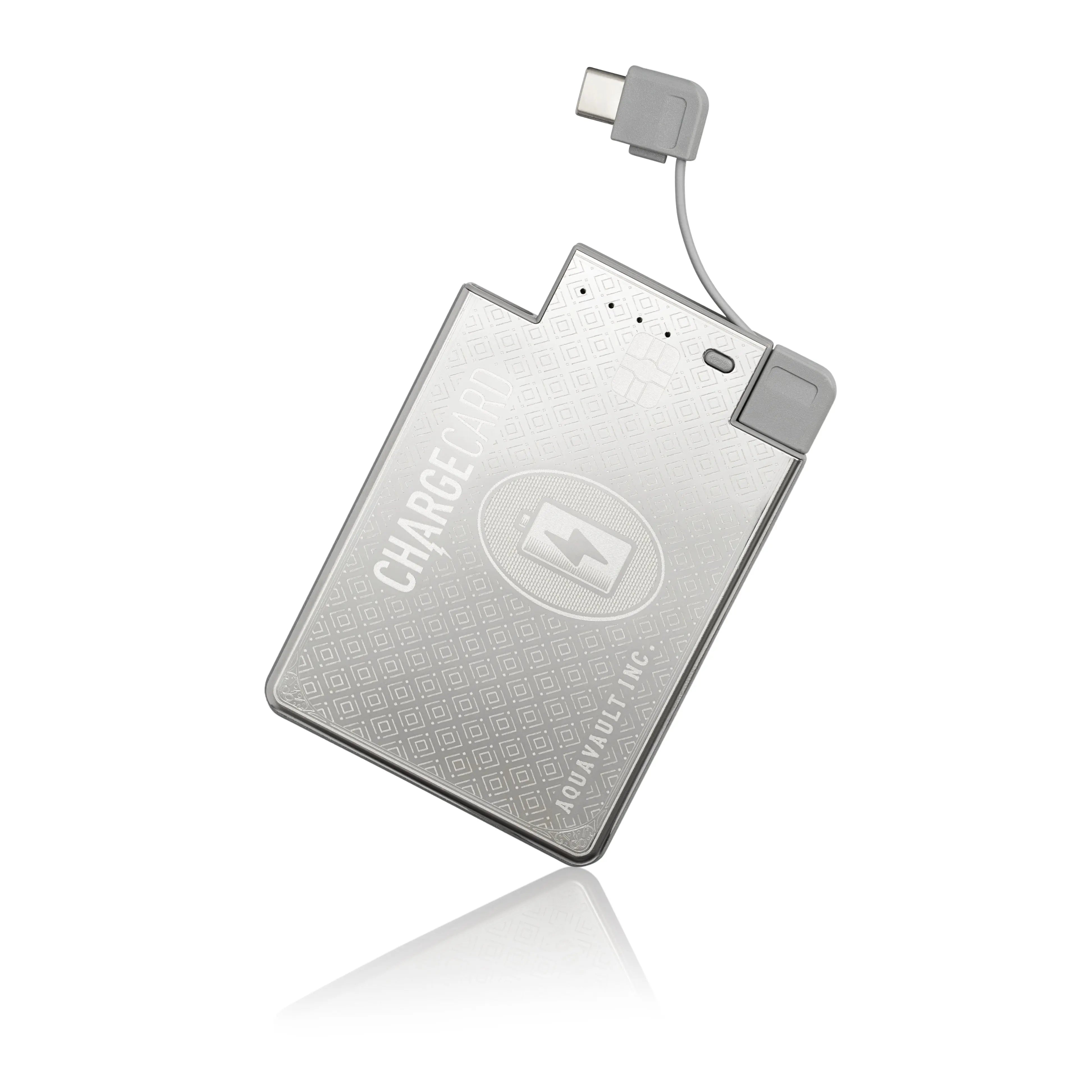 Portable charging device with USB cable on a white background