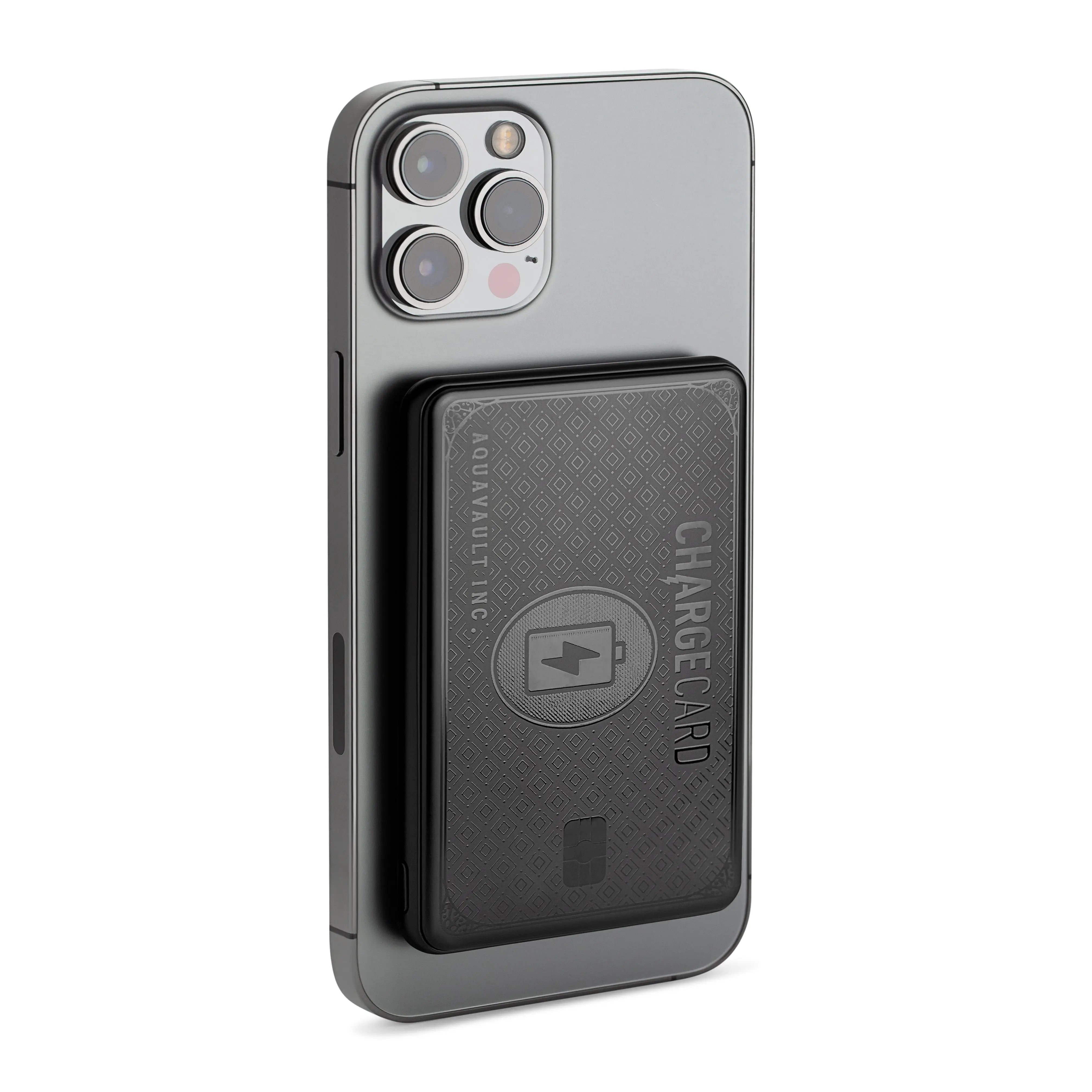 Phone case with built-in battery and charging pad on a white background