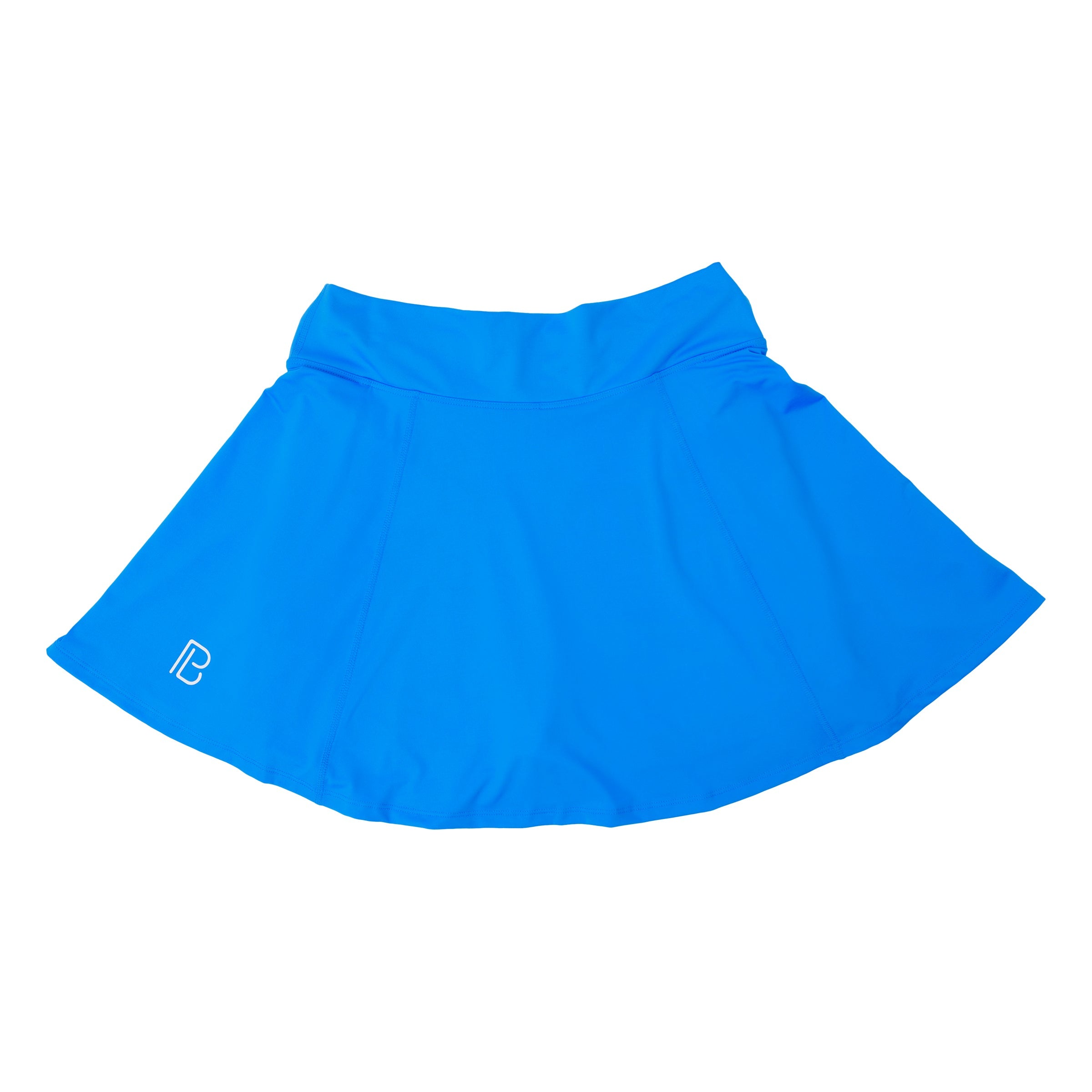 Blue skirt with a brand logo on a white background