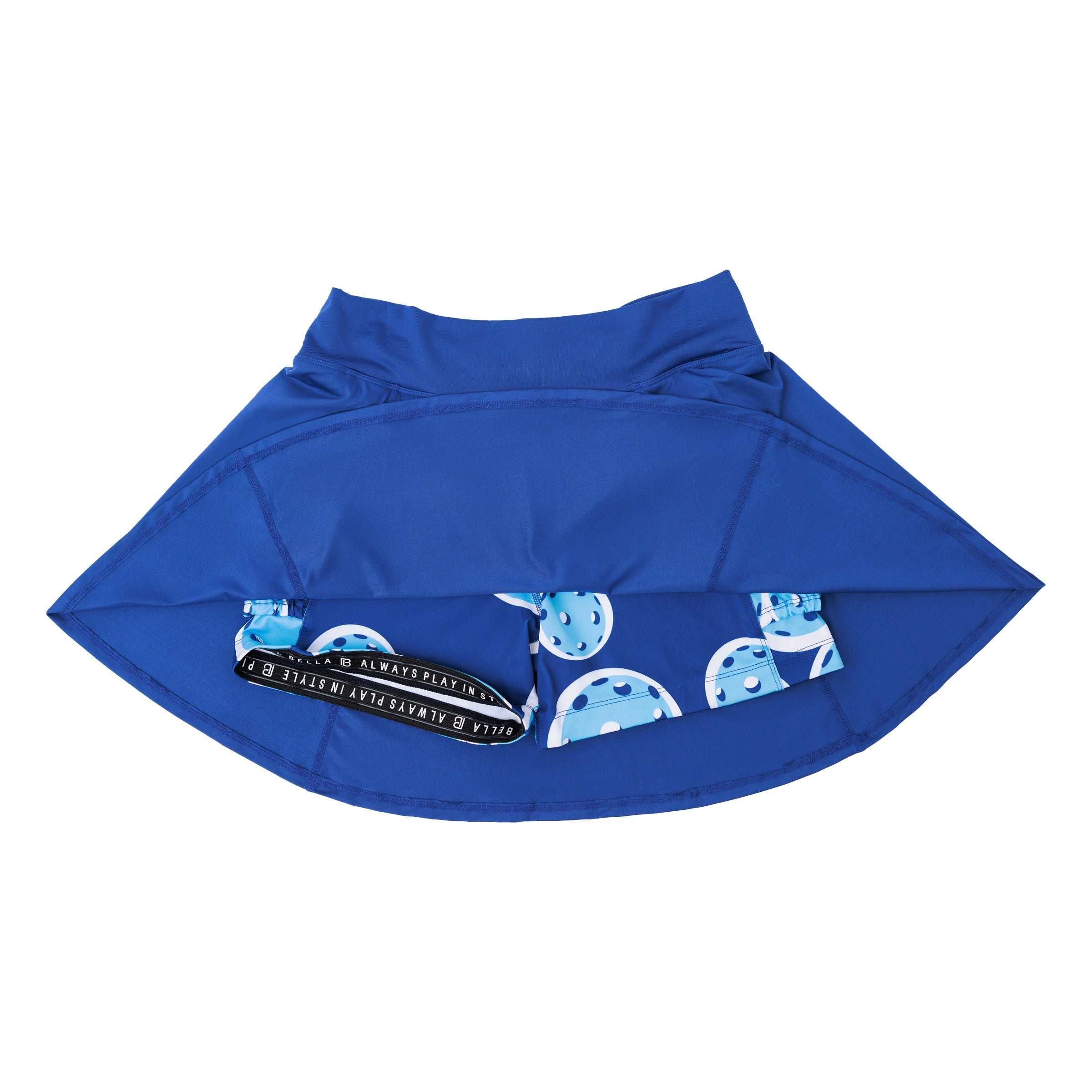 Blue pet skirt with paw print pattern on a white background