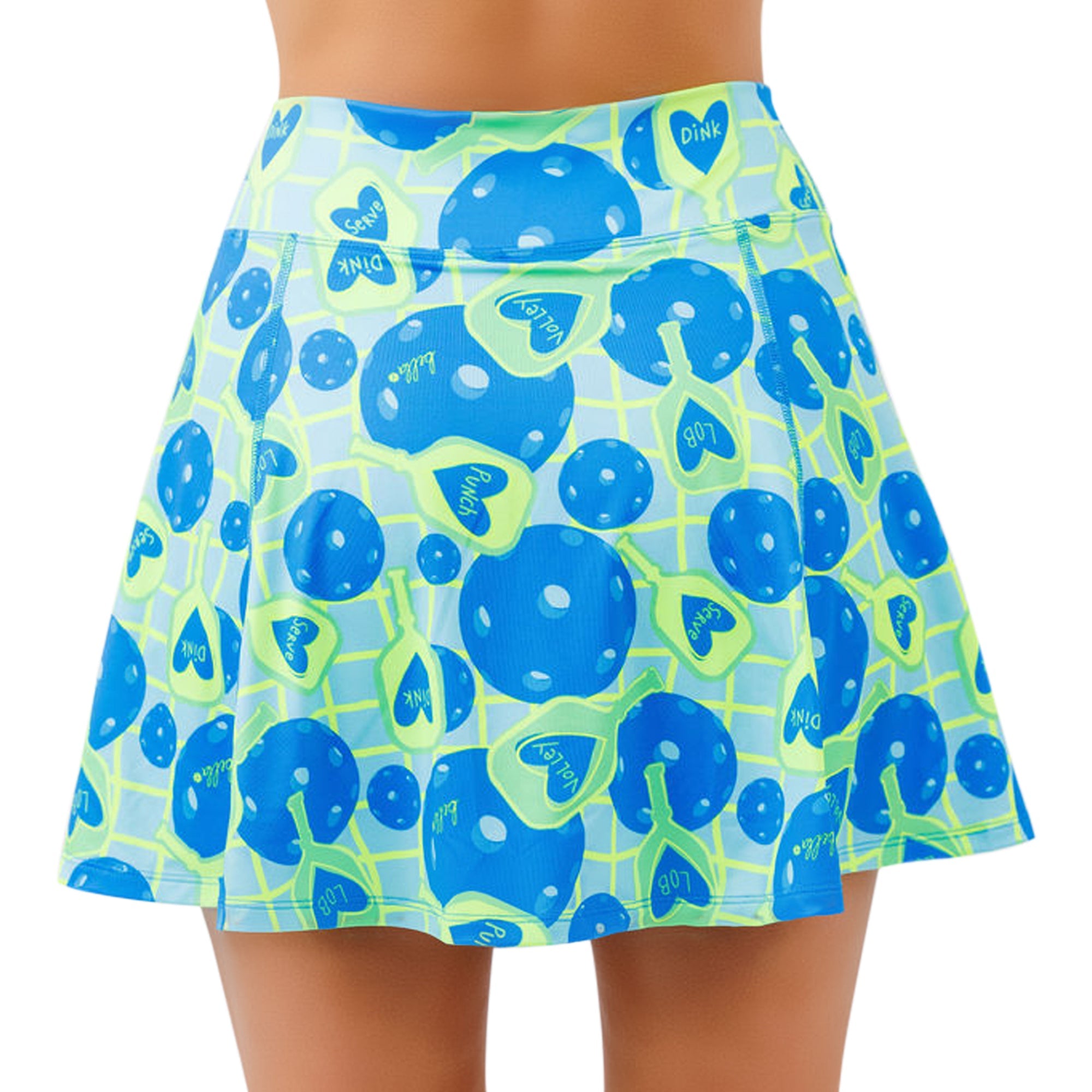 Blue and green patterned skirt on a white background