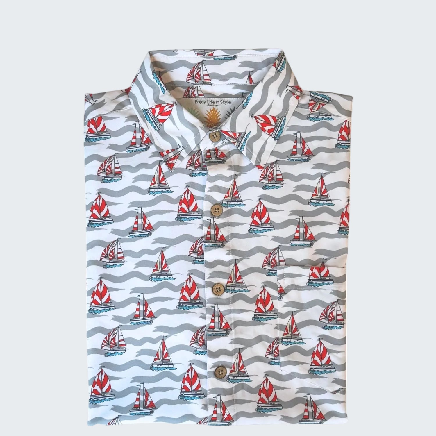 Shirt with sailboat pattern and 10 Year Anniversary 2026 Limited Edition text