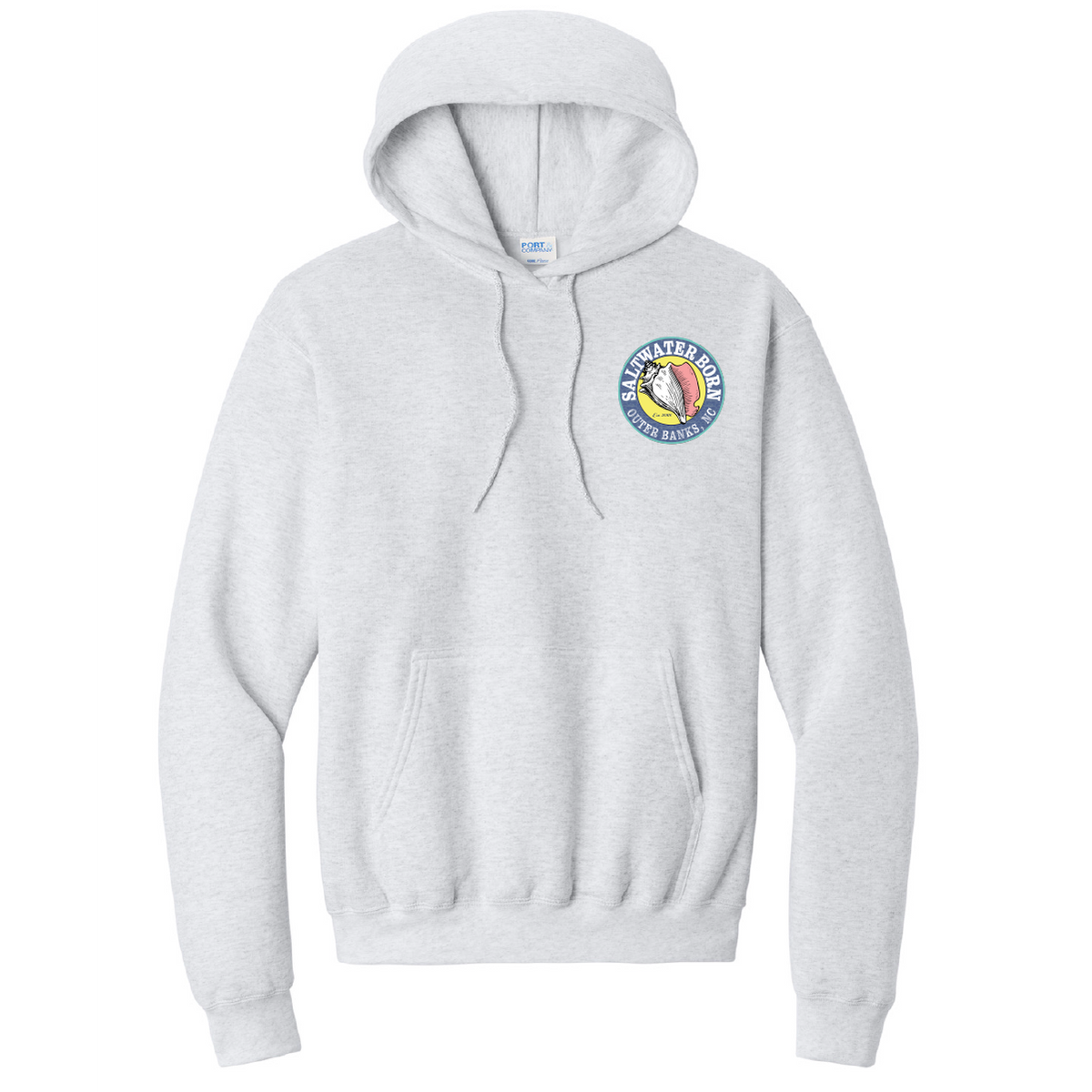 A light heather gray pullover hoodie with a drawstring hood and kangaroo pocket, featuring a circular 'Savannah Blue Devils' logo printed on the left chest.