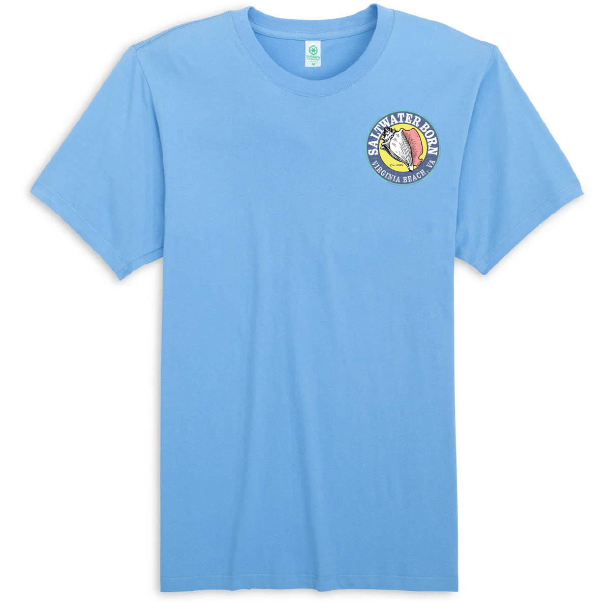 A light blue short-sleeve crewneck t-shirt with a circular 'Salt Lake City, Utah' graphic printed on the left chest, displayed on a clean white background.