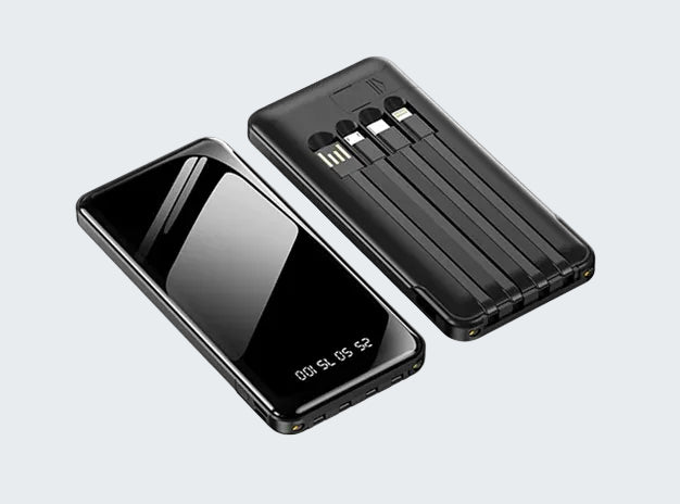 Black electronic device with a cover on a white background