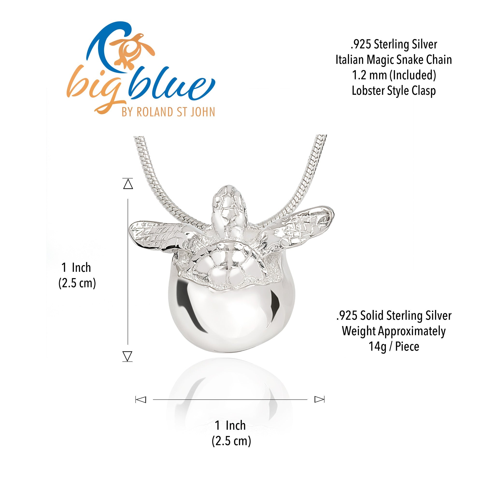 Baby Hatchling Sea Turtle Necklace Sterling Silver