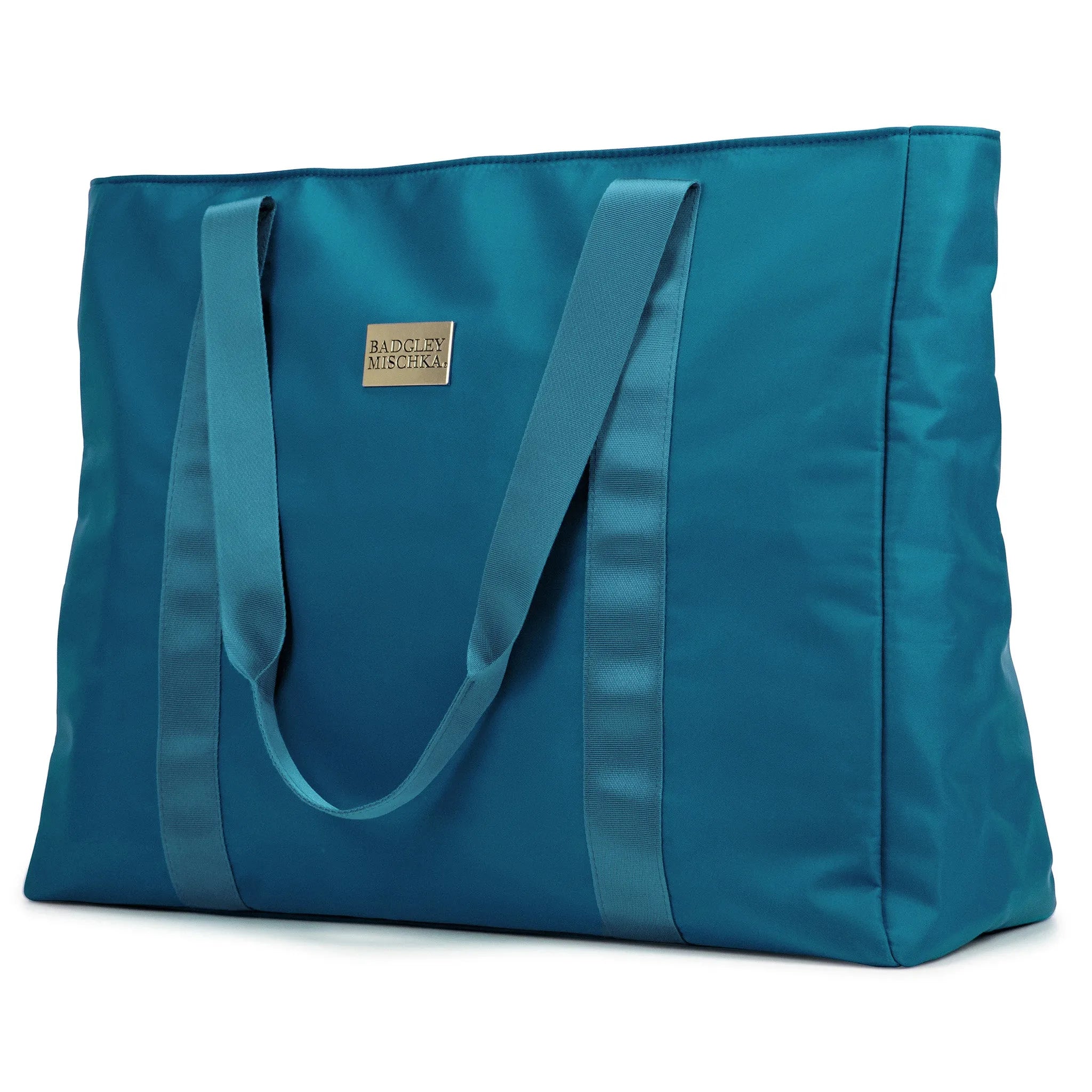 Blue tote bag with a visible brand logo on a white background