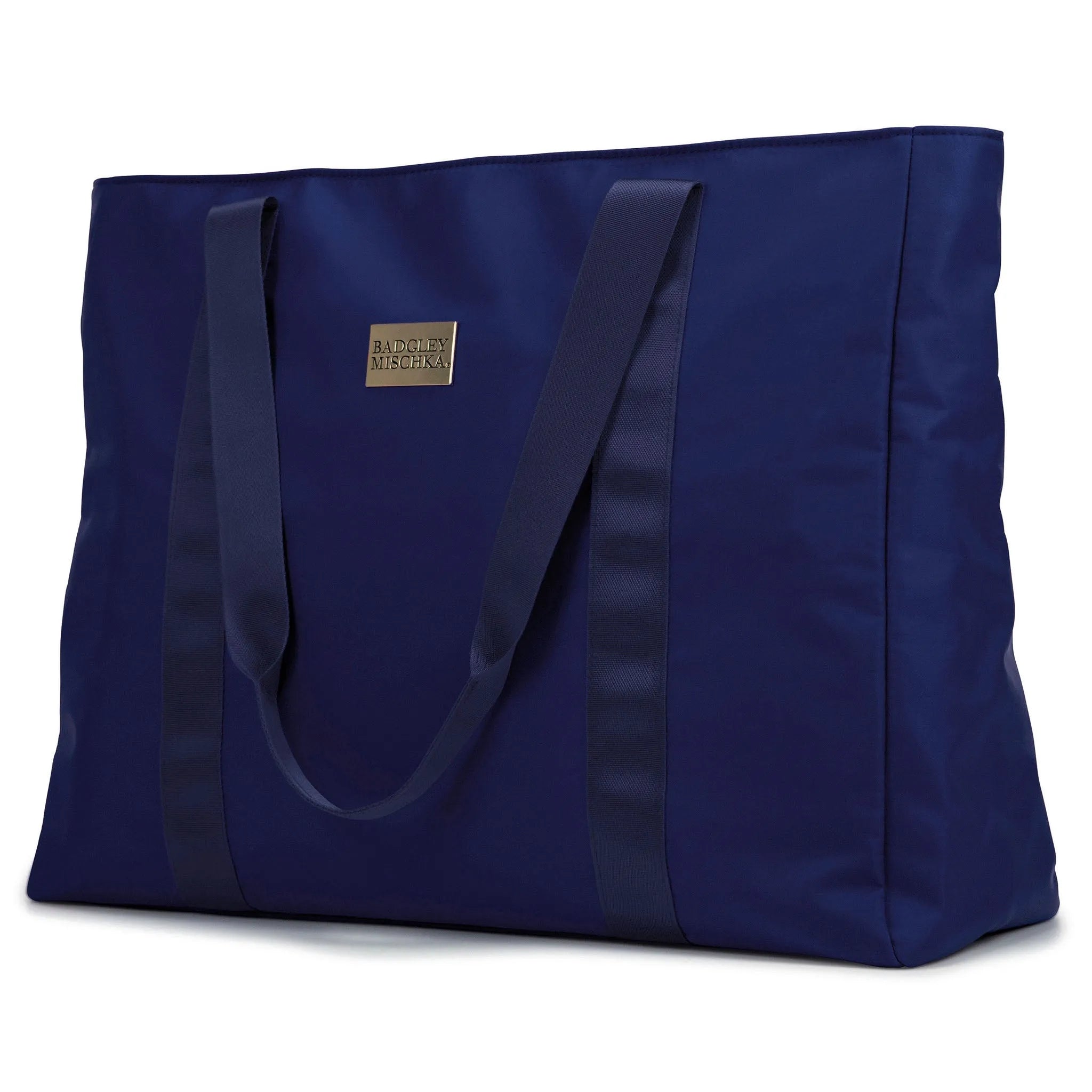 Blue tote bag with a visible brand logo on a white background