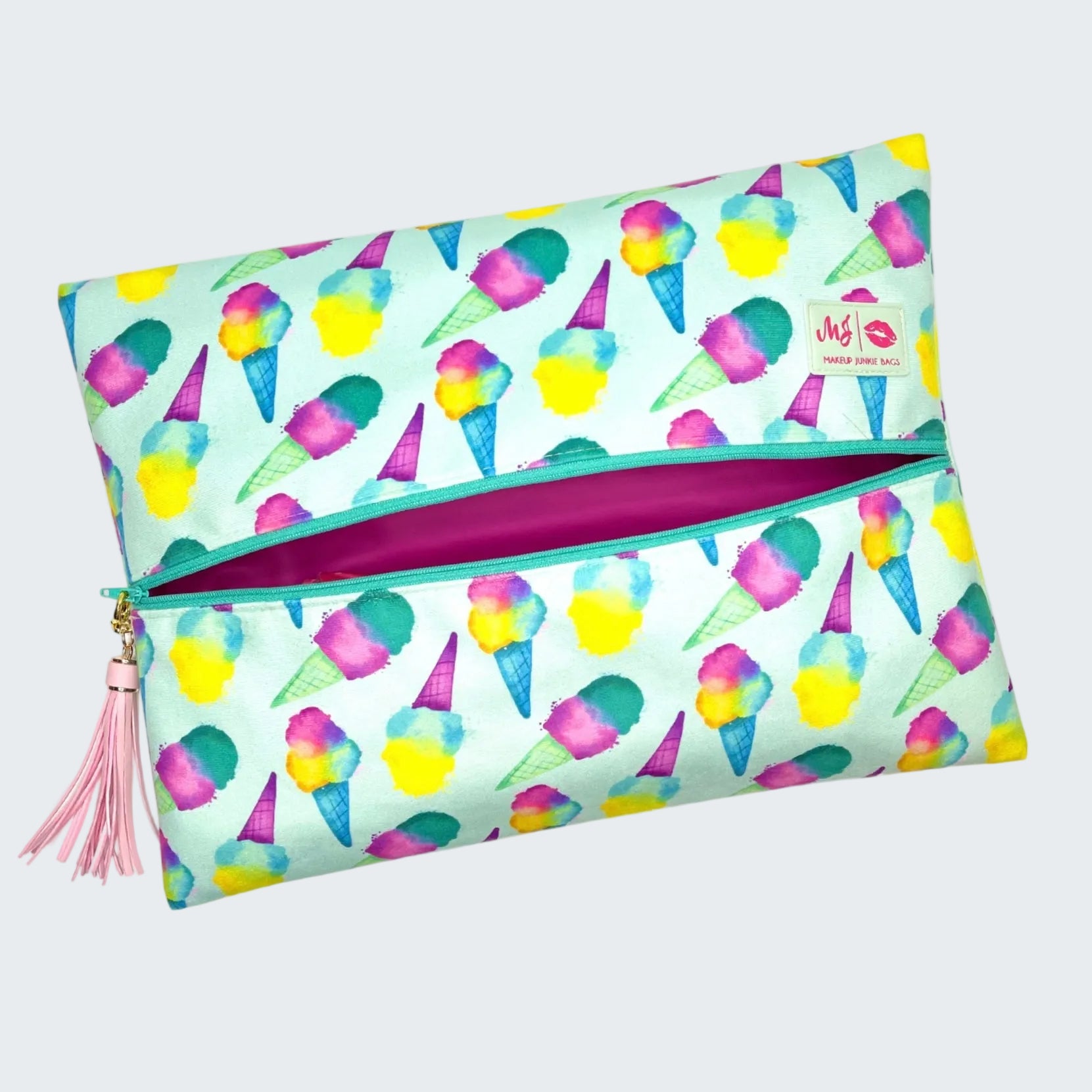 Pouch with ice cream cone pattern on a white background