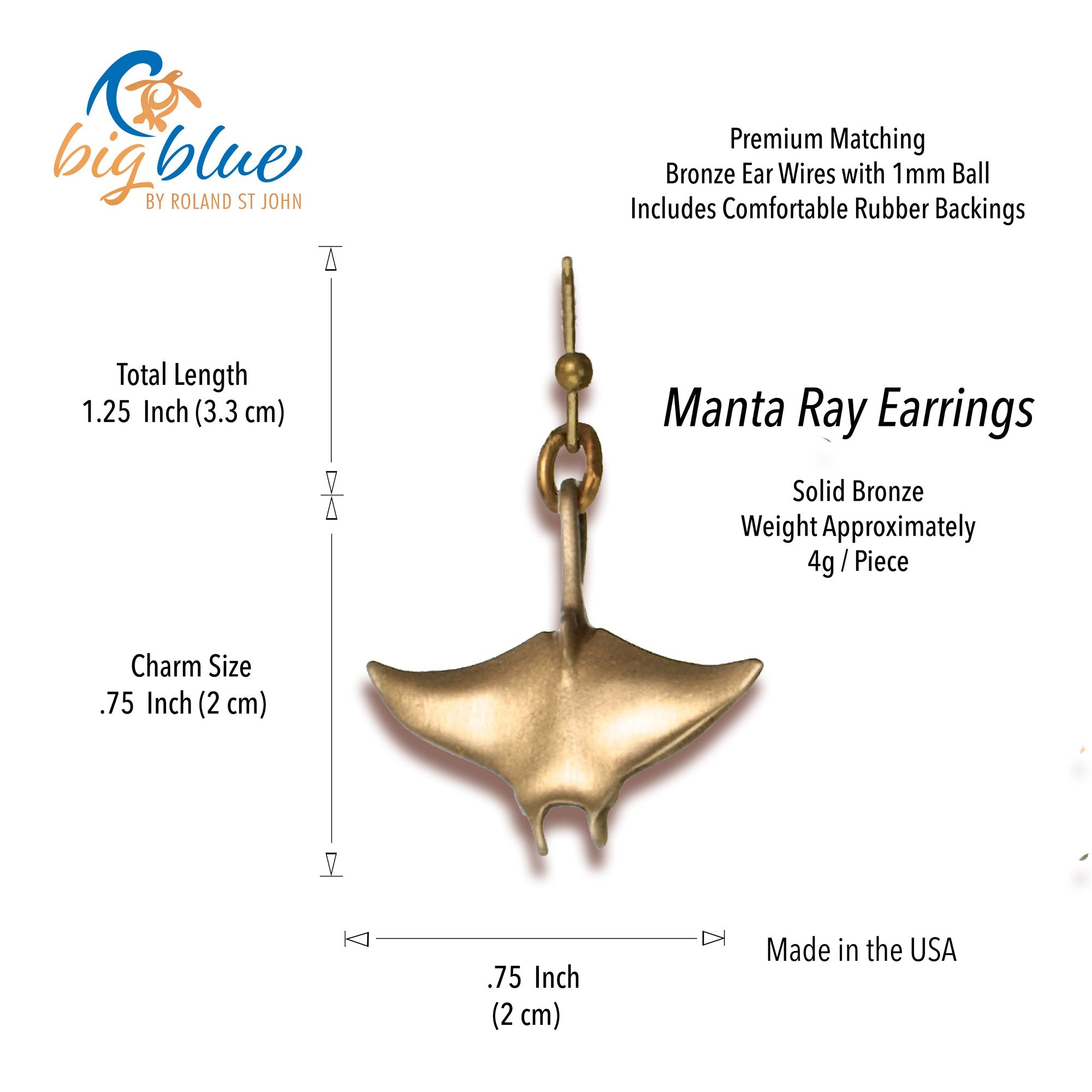 Bronze Manta Ray Drop Earrings