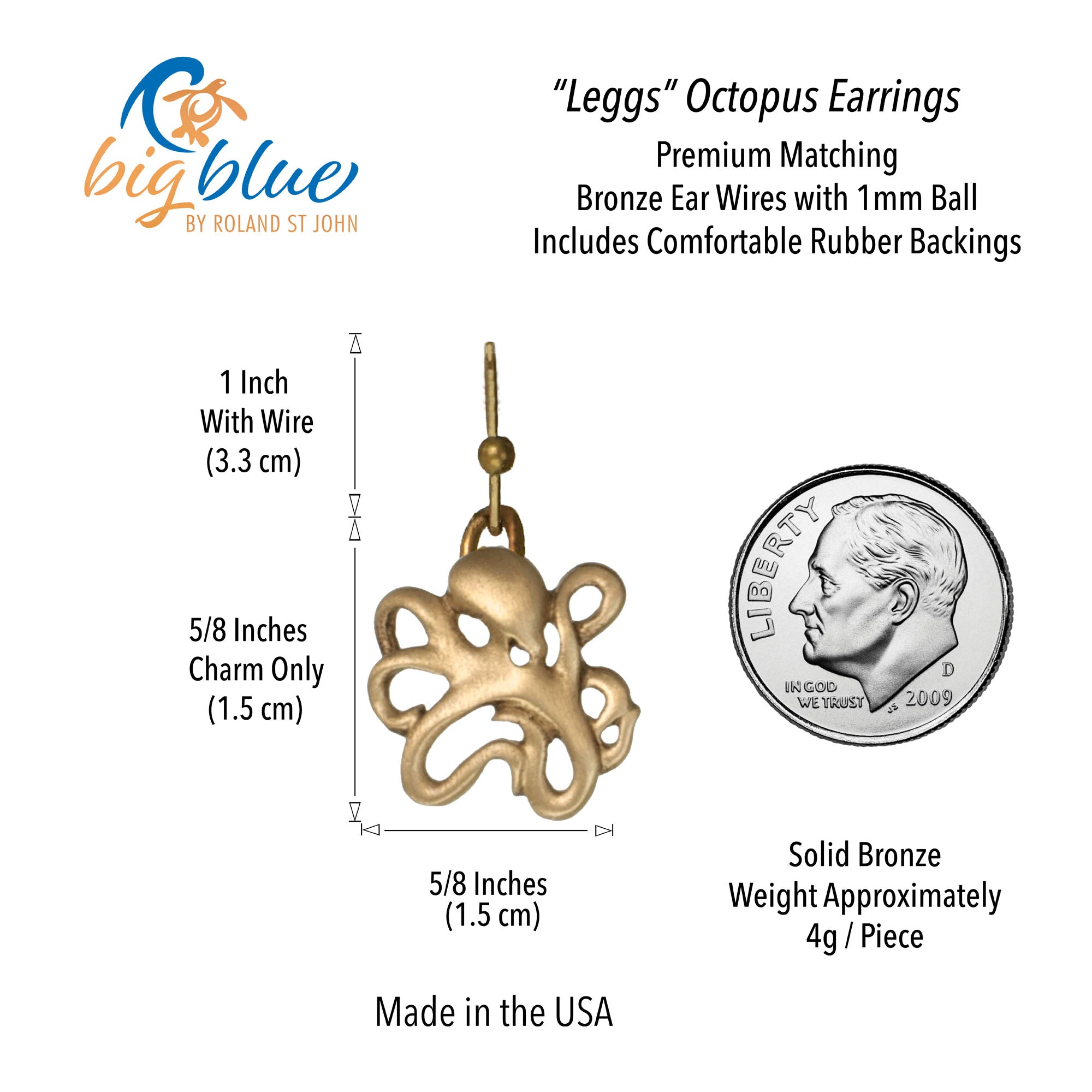 Bronze Octopus Dangle Earrings