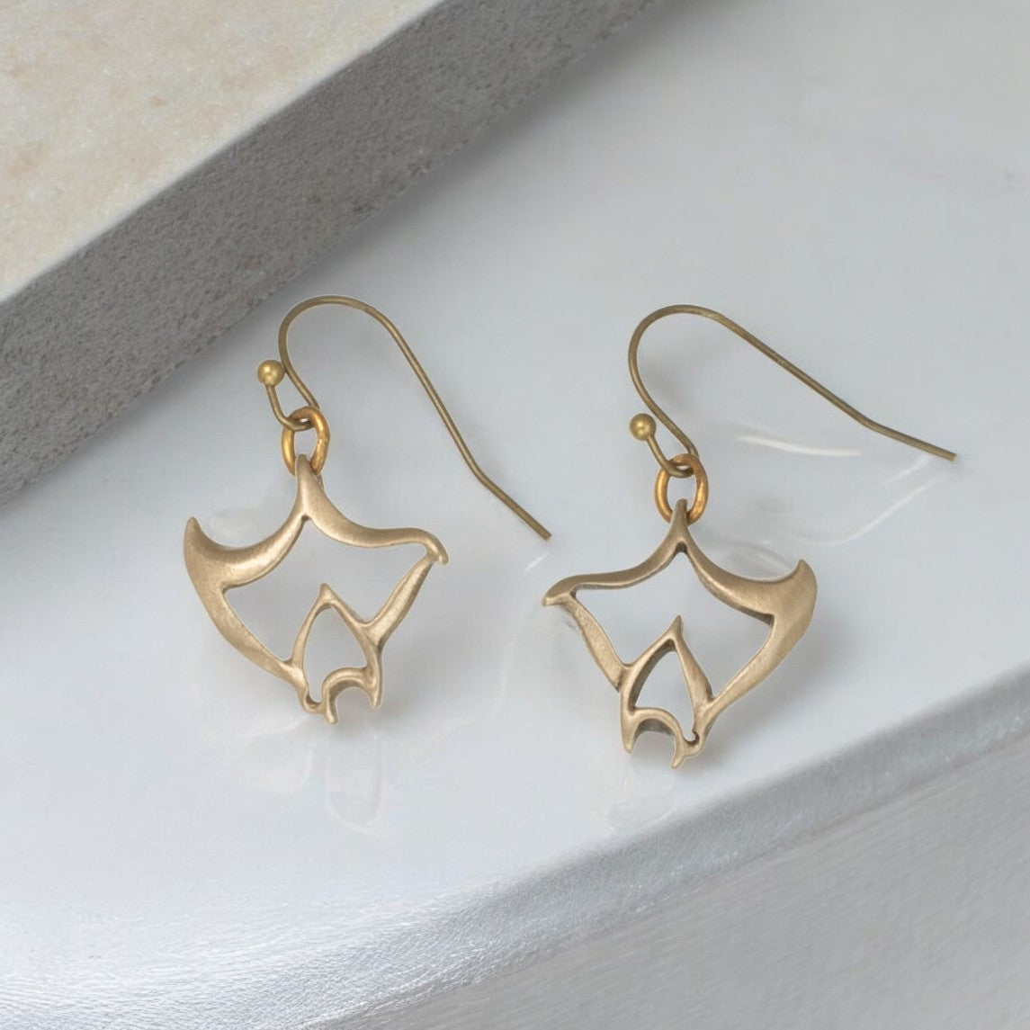 Bronze Manta Ray Dangle Drop Earrings