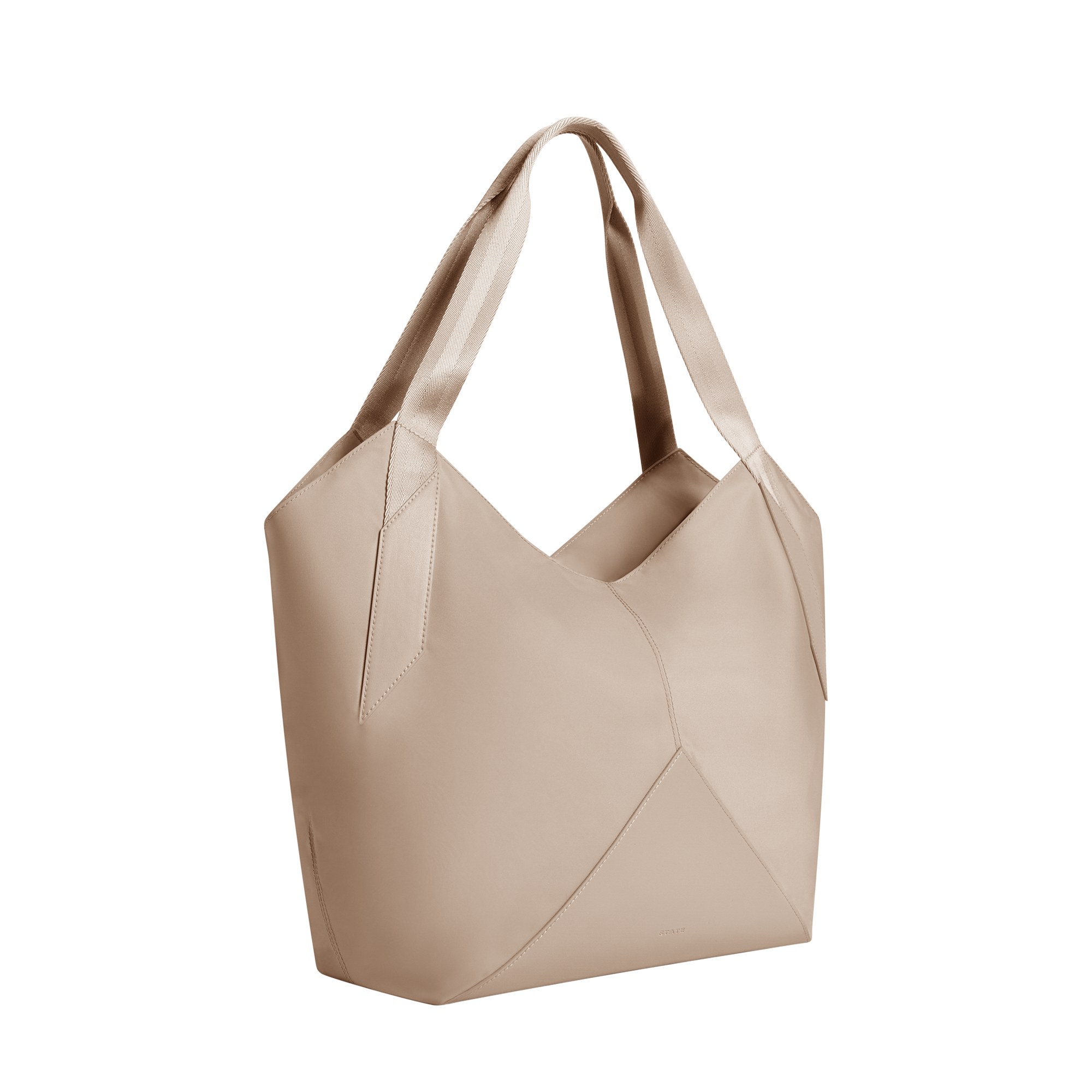Beige handbag with a modern design on a white background