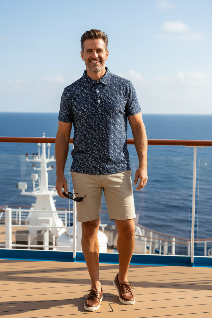Navy blue shirt with white pattern and 'JACK' logo on a white background