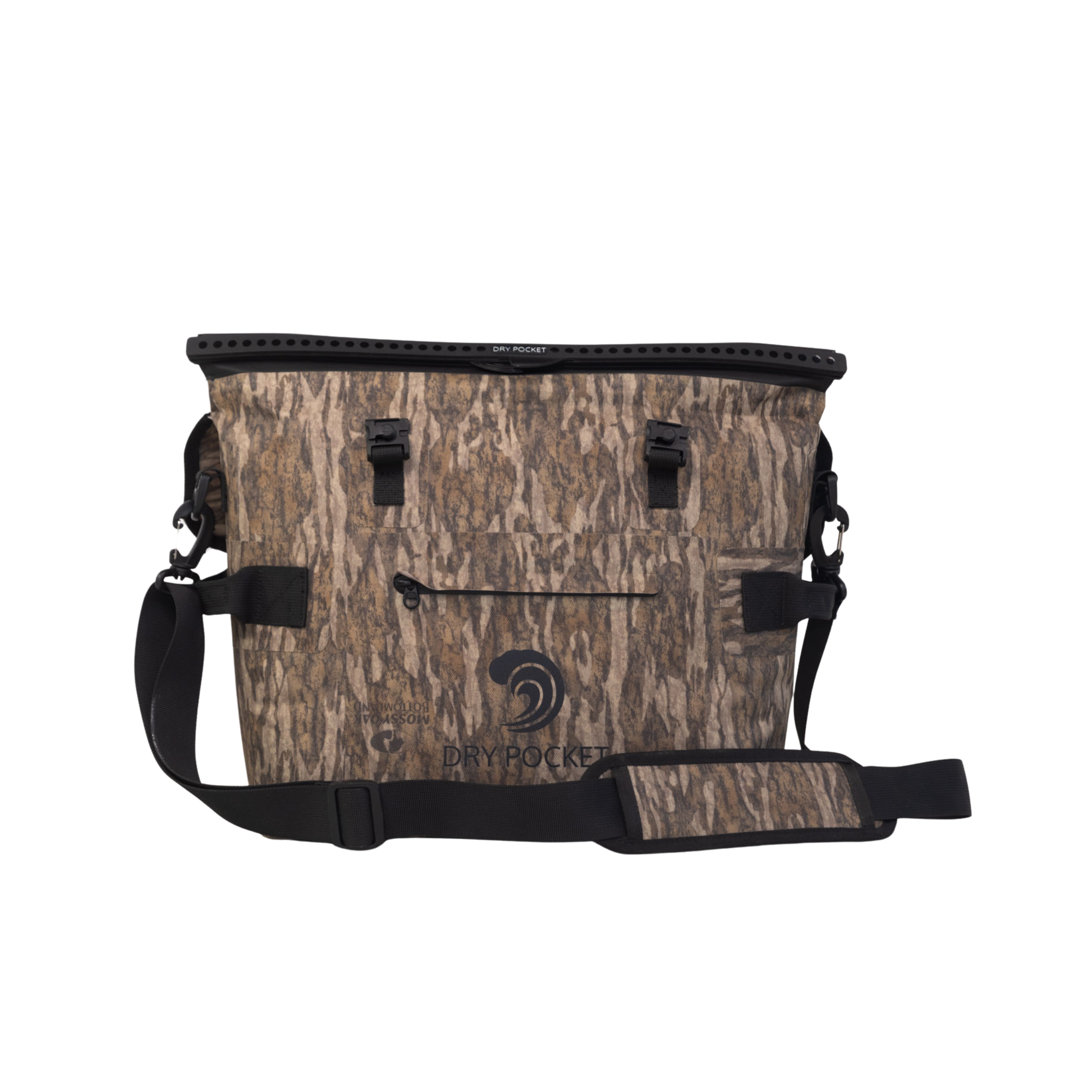 Camouflage-patterned cooler bag with a visible brand logo on a white background