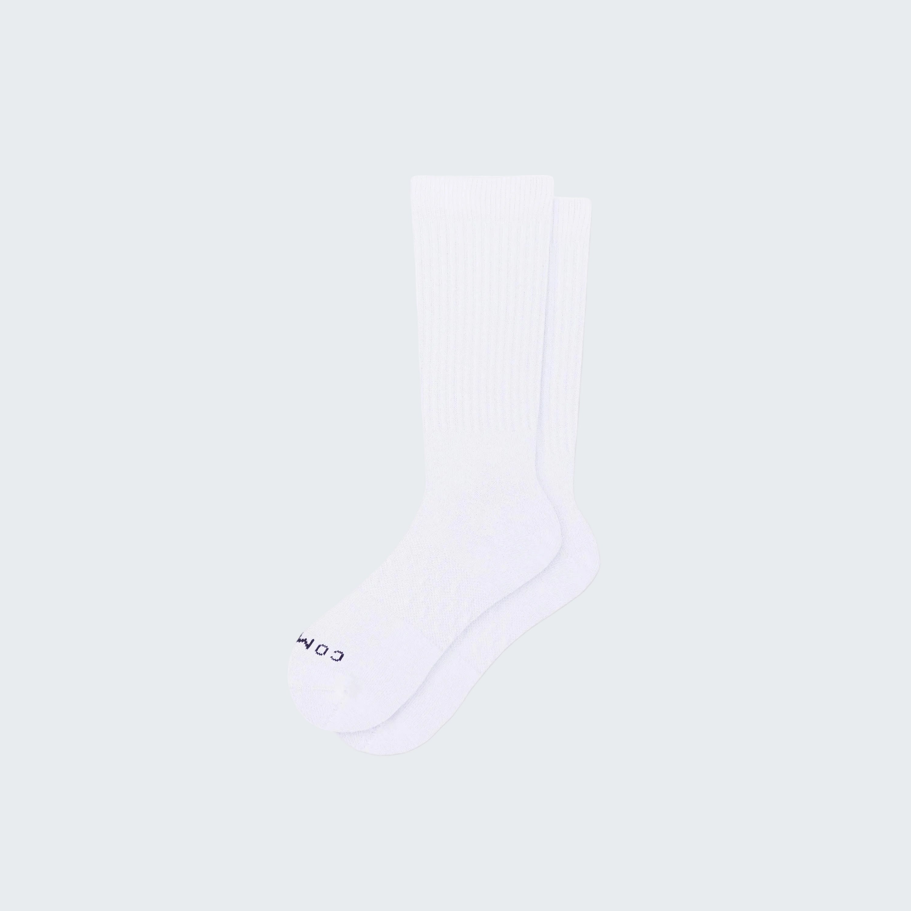 White sock with a brand logo on a white background