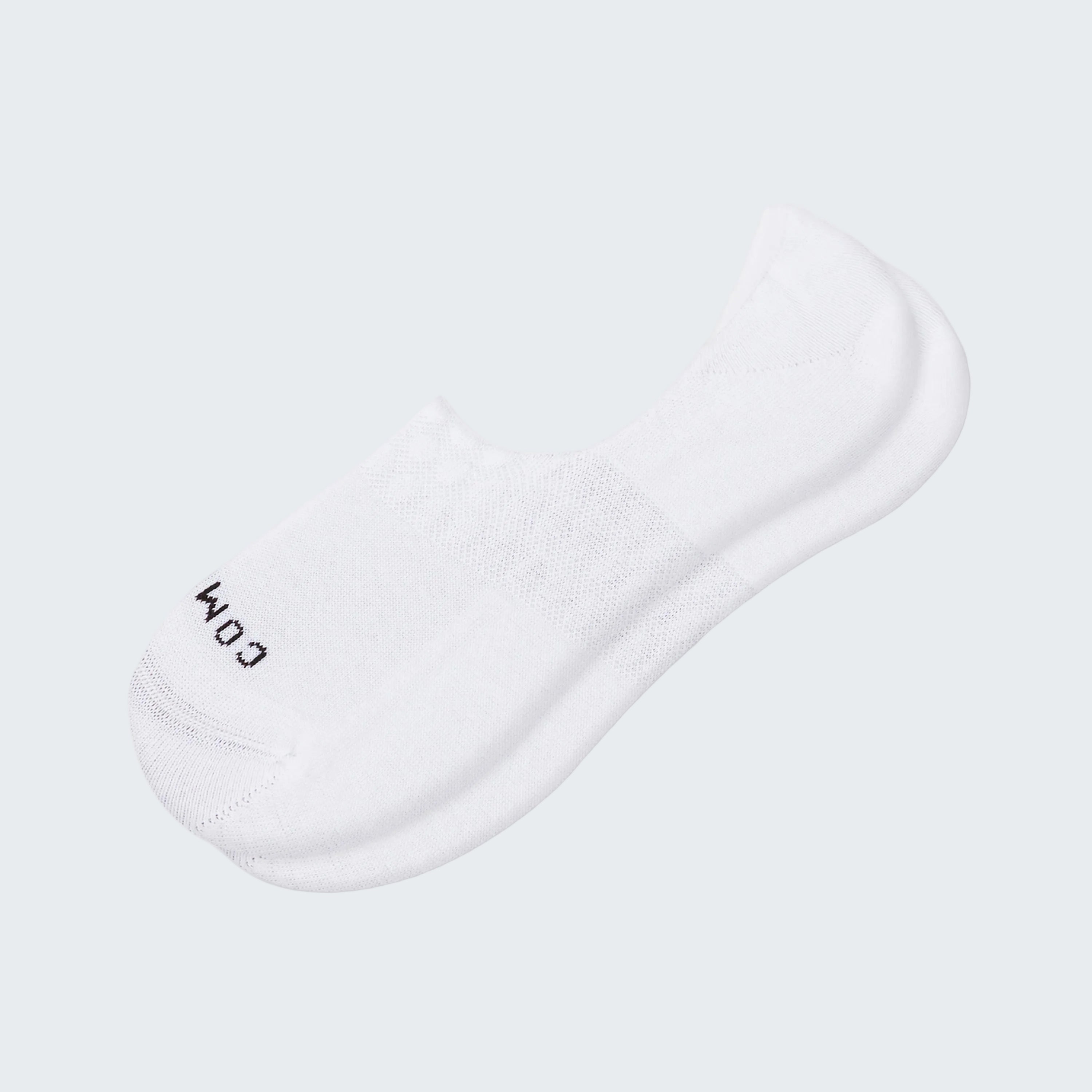 White ankle sock with a brand logo on a white background