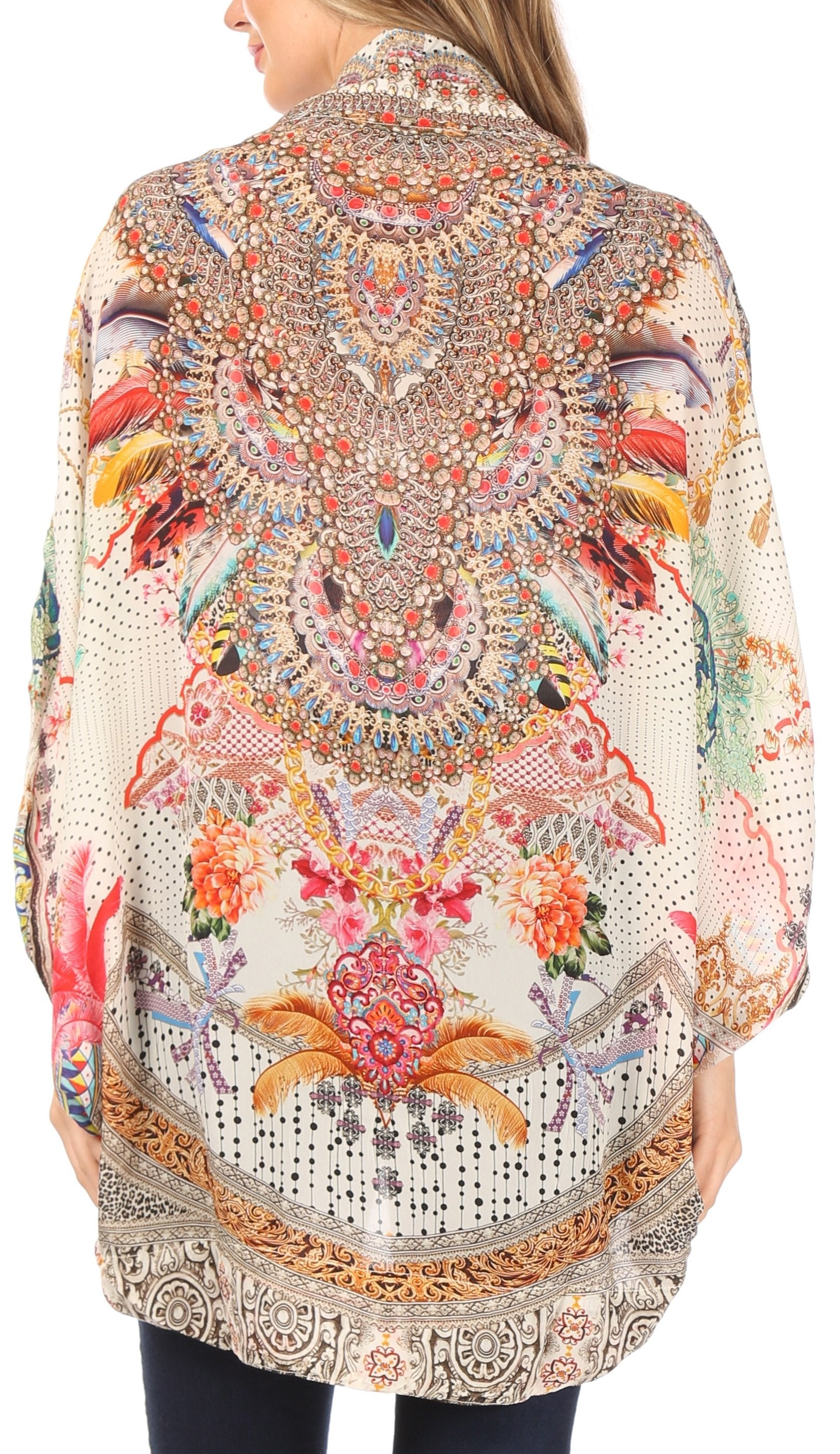 Colorful embroidered jacket with intricate patterns on a white background