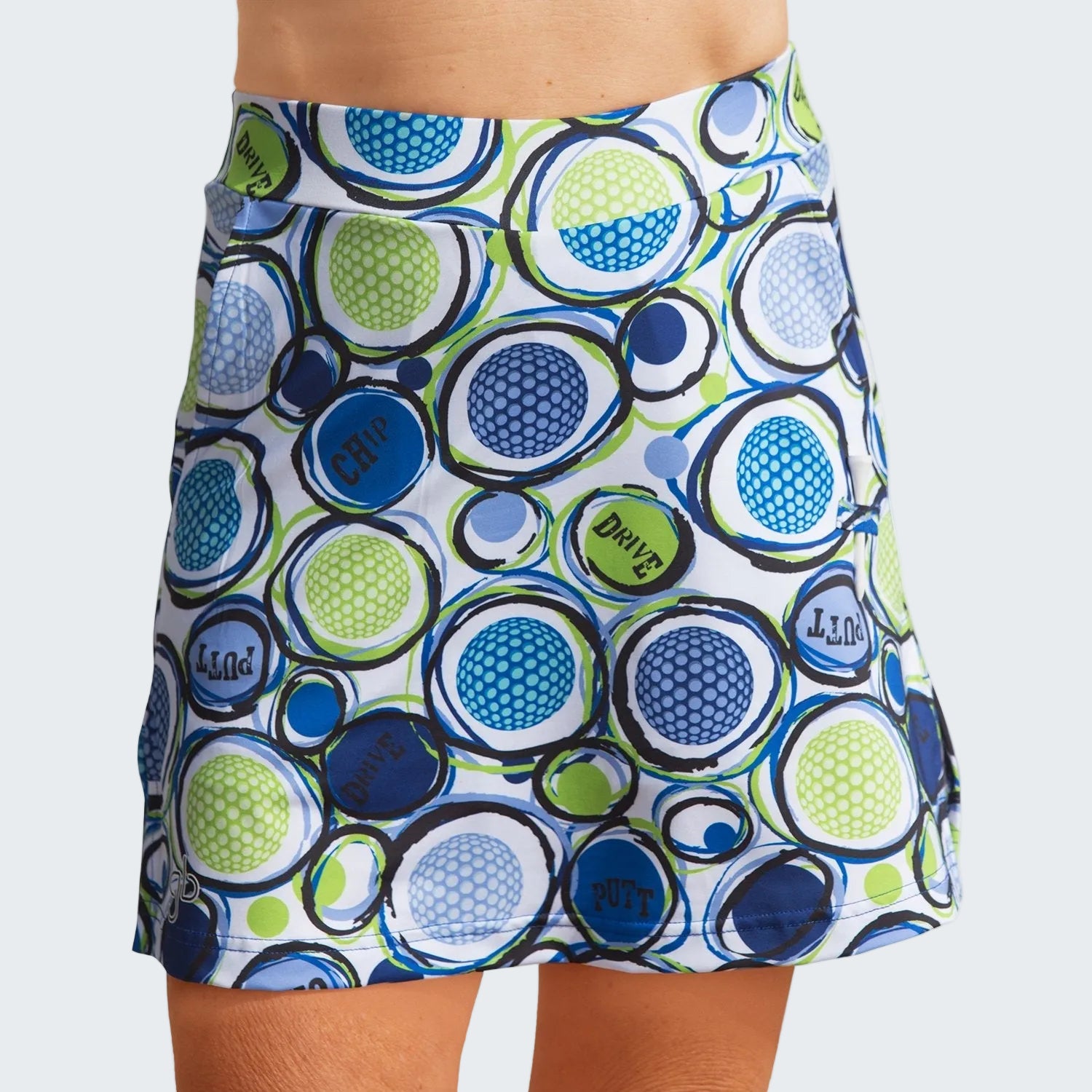 Patterned skirt with golf ball design on a white background