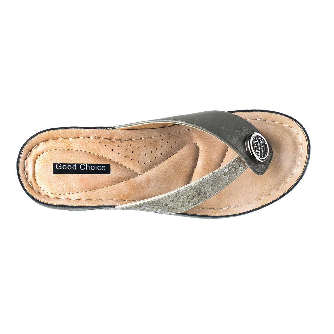 Flip-flop sandal with 'Good Choice' label on a white background