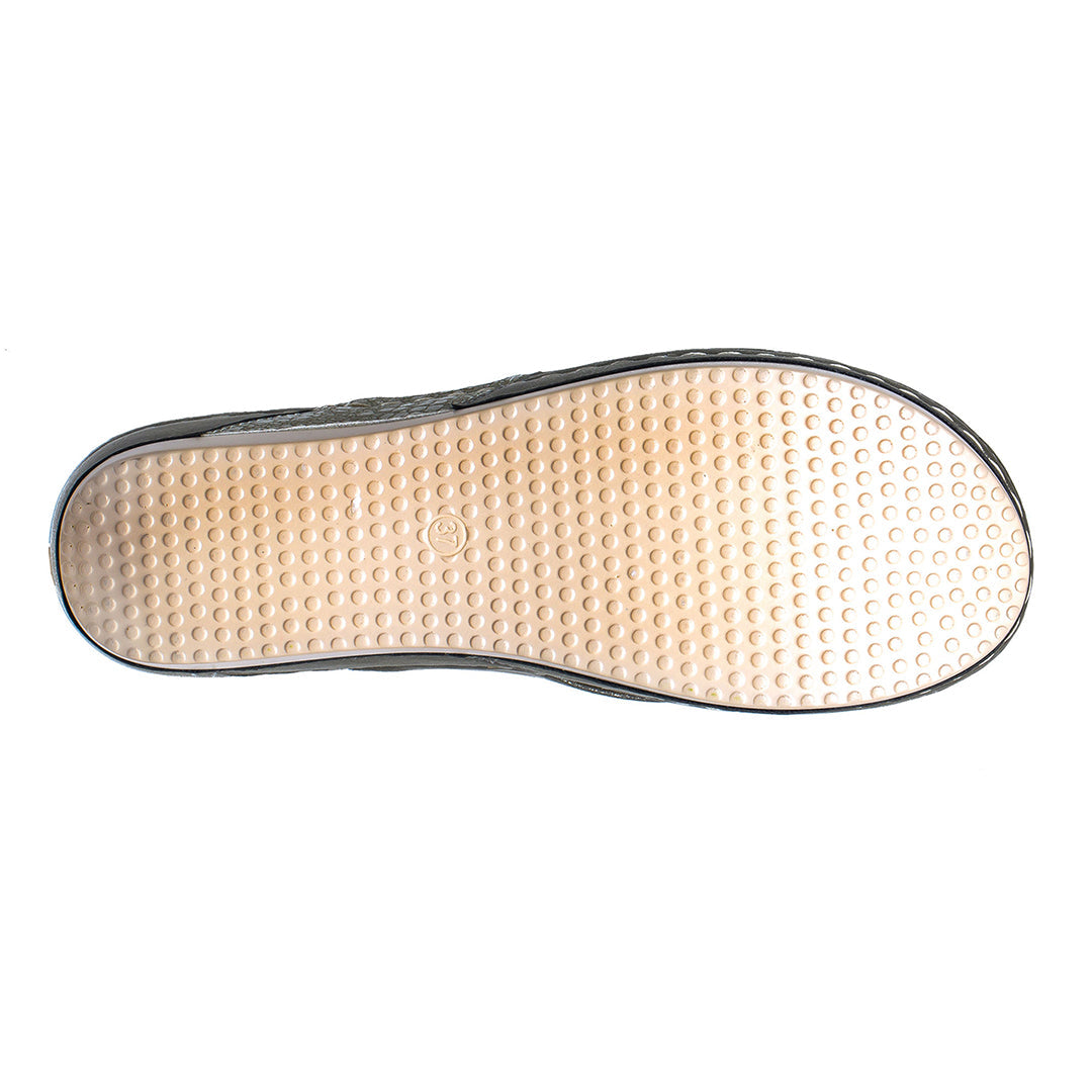 Close-up of a shoe sole with a textured surface on a white background
