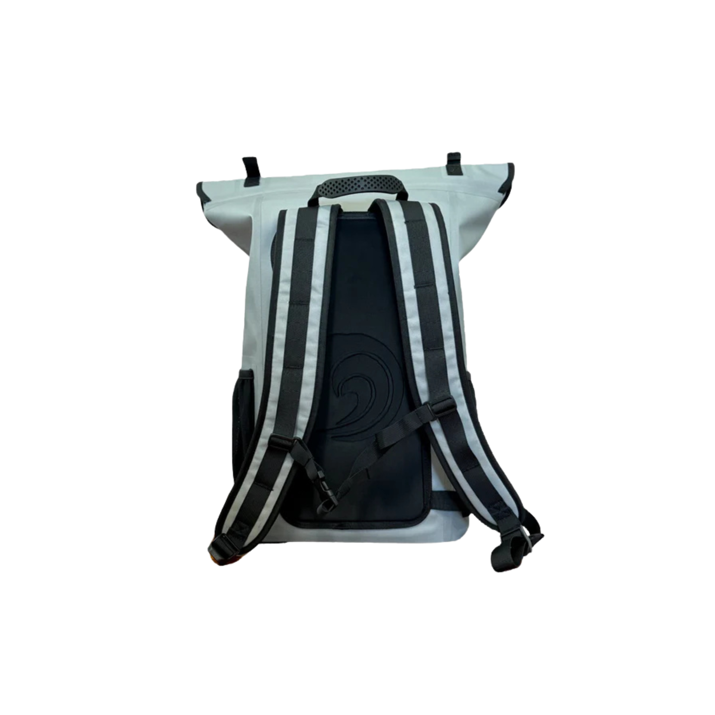 Backpack with a white and black design on a white background