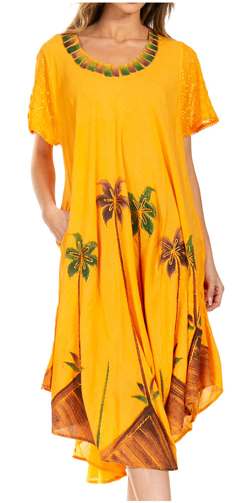 Yellow dress with floral patterns on a white background