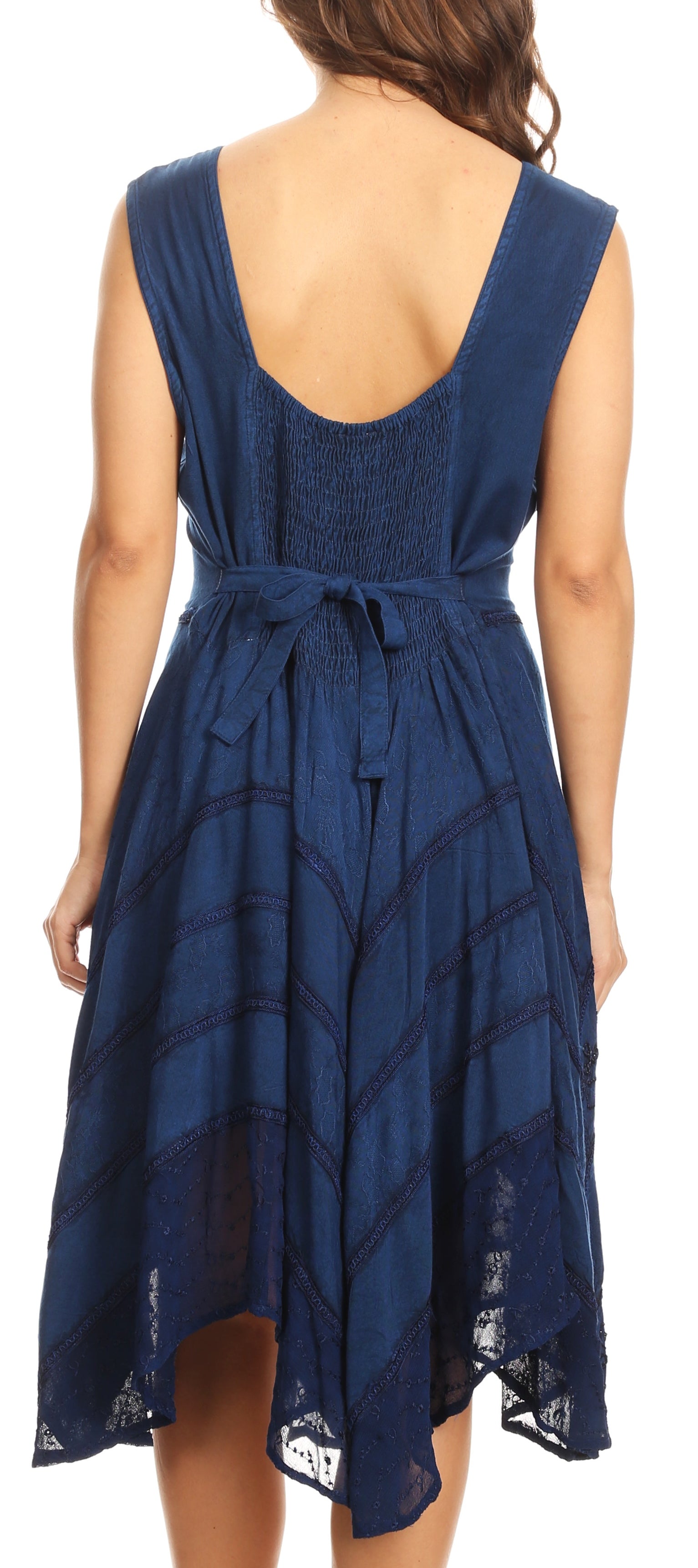 Blue dress with a tie waist on a white background