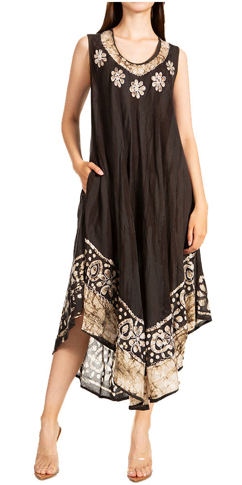 Black dress with gold embroidery on a white background