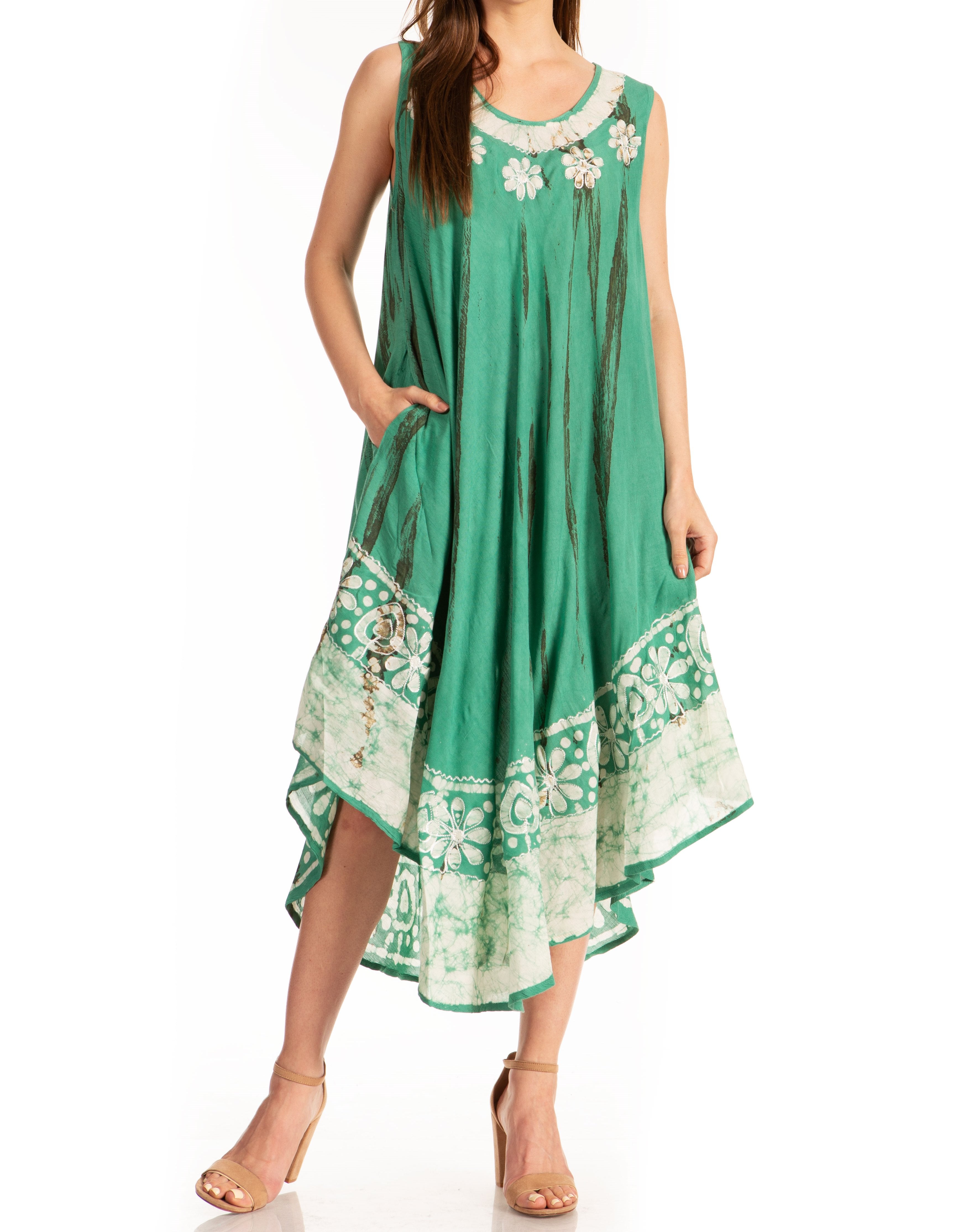 Green dress with floral patterns on a white background
