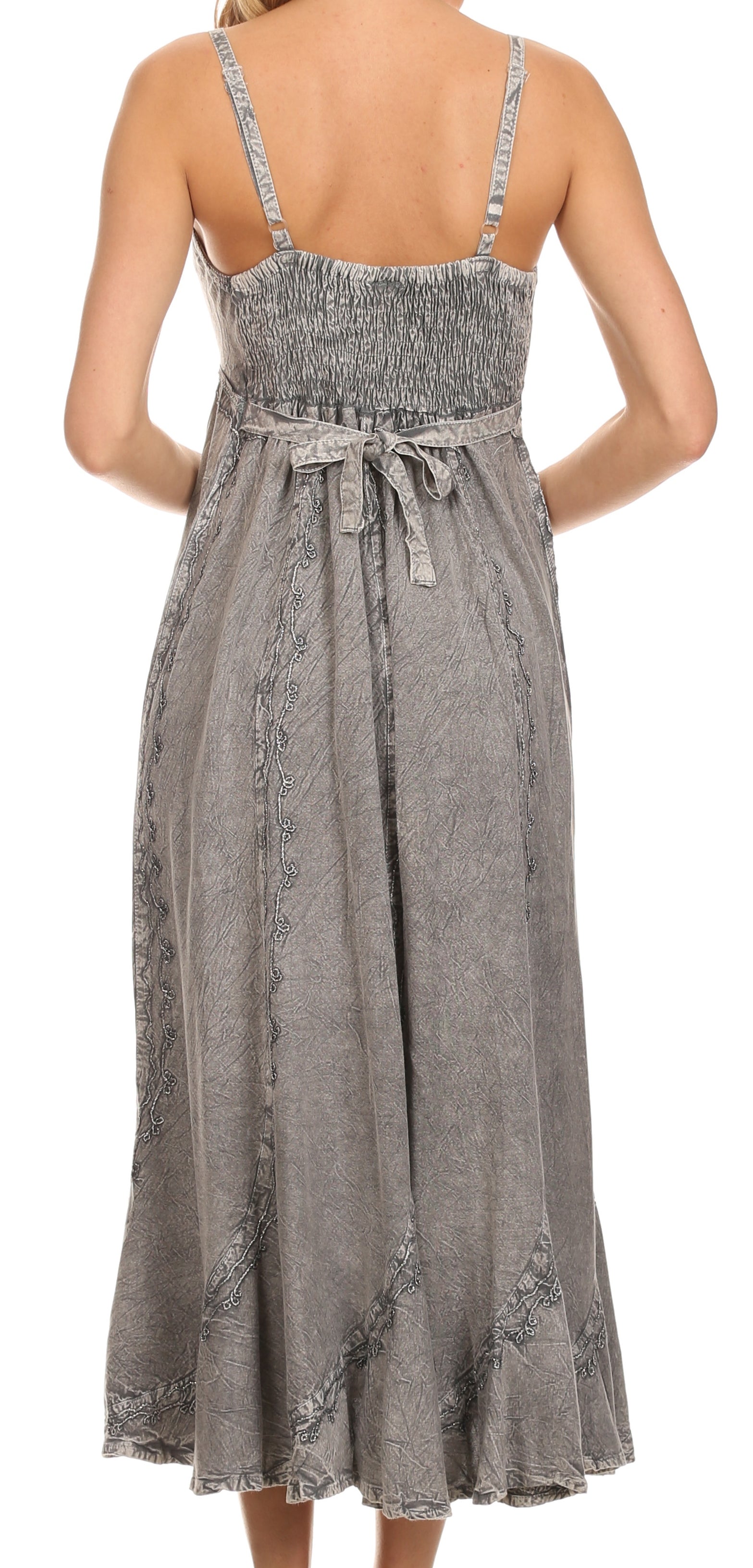 Gray floral dress with thin straps on a white background