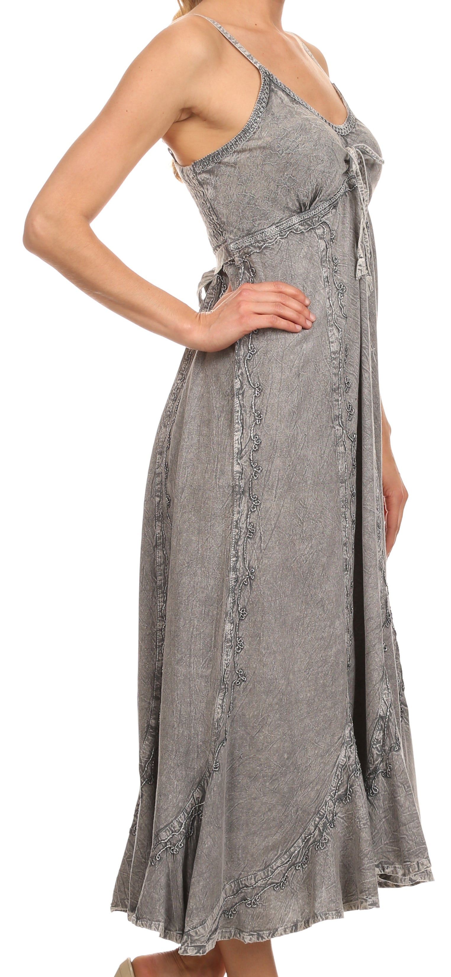Gray dress with lace details on a white background